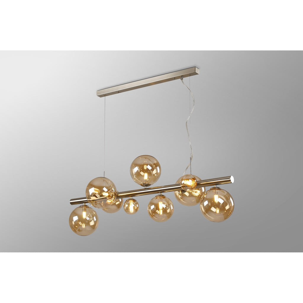 NL9058/AM9 Prague 9 Light Linear Pendant Satin Nickel Amber Plated
