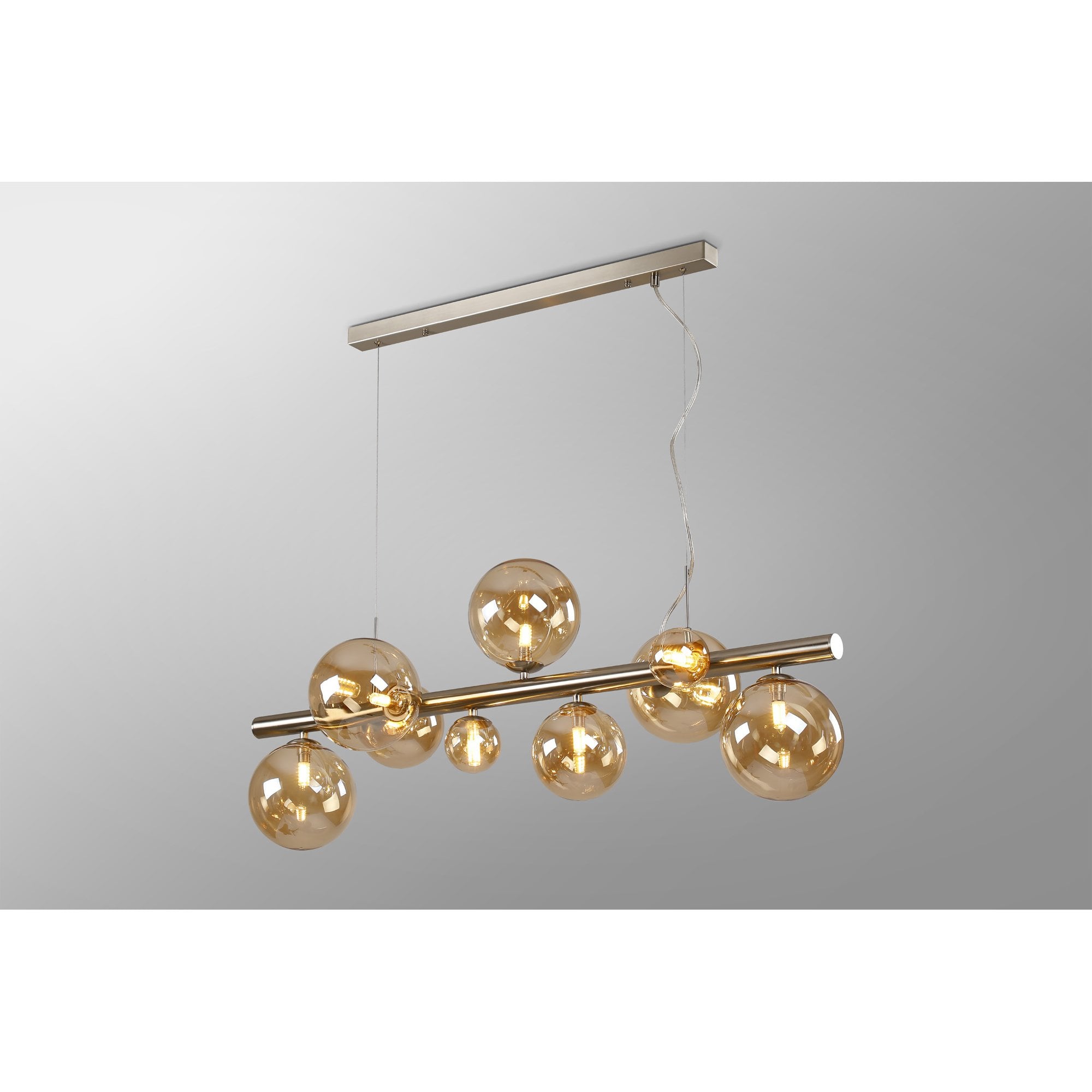 NL9058/AM9 Prague 9 Light Linear Pendant Satin Nickel Amber Plated