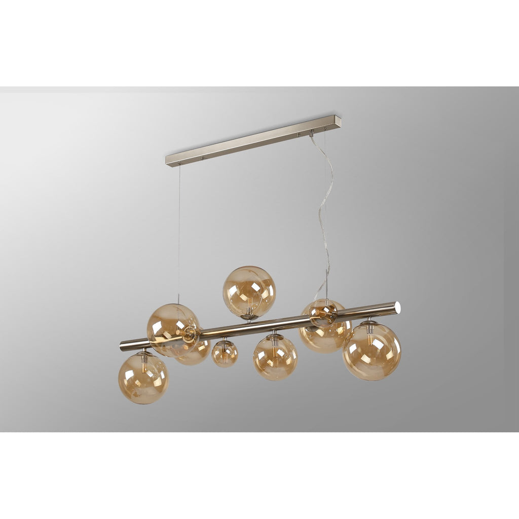 NL9058/AM9 Prague 9 Light Linear Pendant Satin Nickel Amber Plated