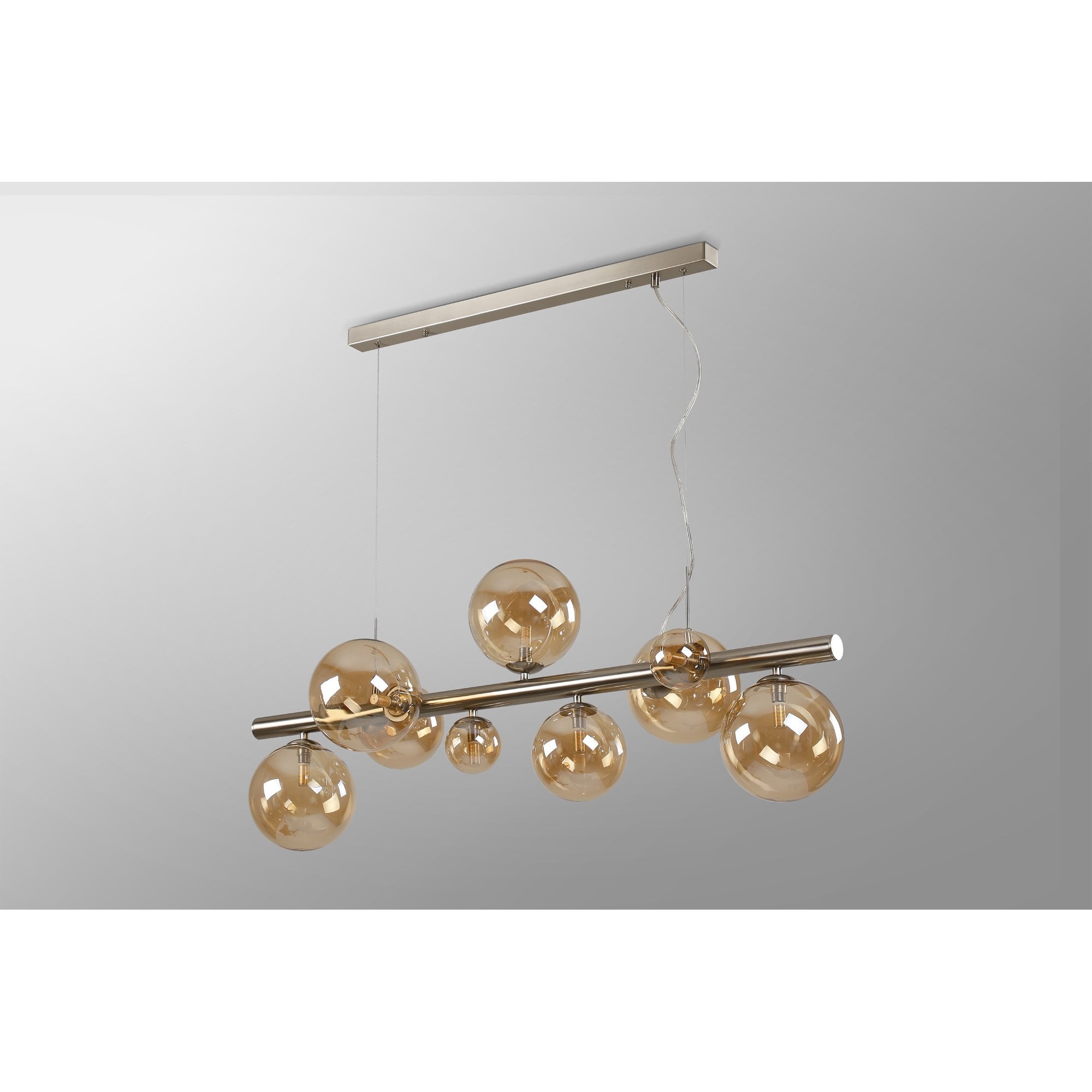 NL9058/AM9 Prague 9 Light Linear Pendant Satin Nickel Amber Plated