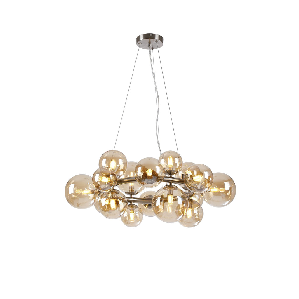 NL9059/AM9 Prague 16 Light Circular Pendant Satin Nickel Amber Plated