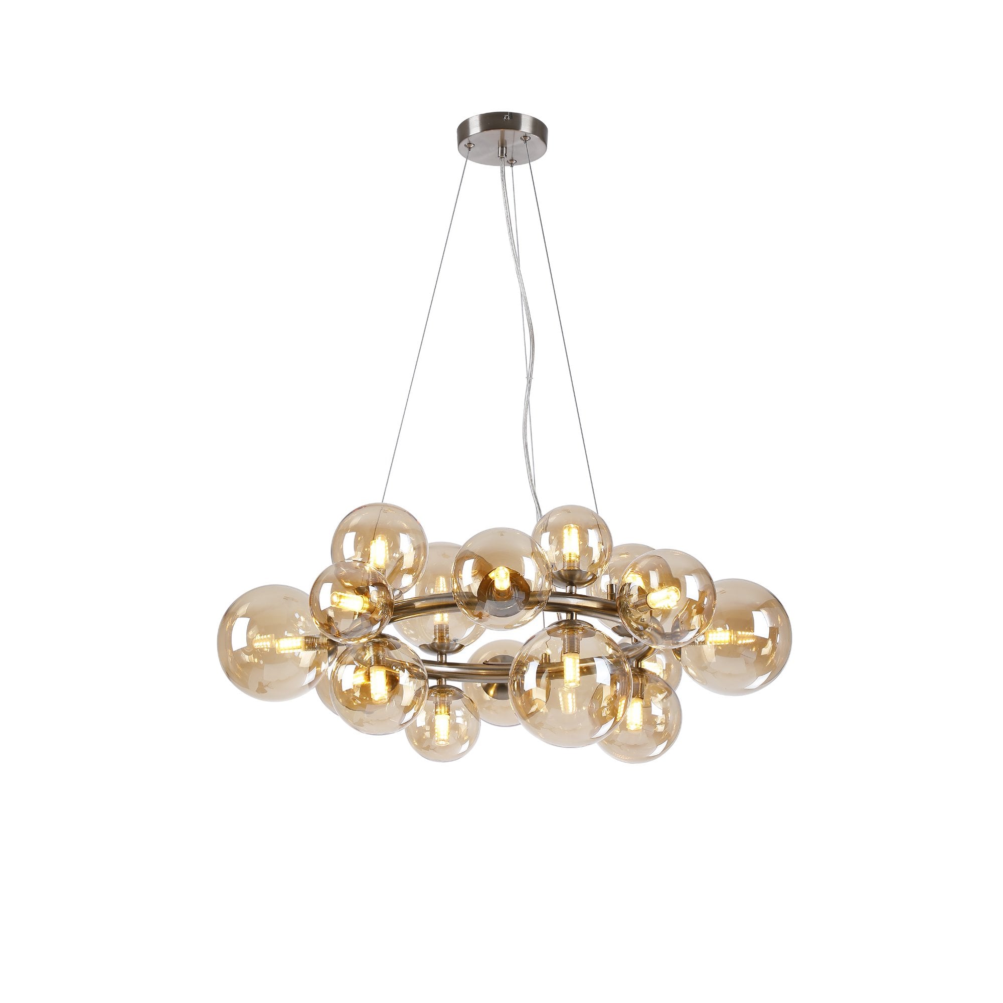 NL9059/AM9 Prague 16 Light Circular Pendant Satin Nickel Amber Plated