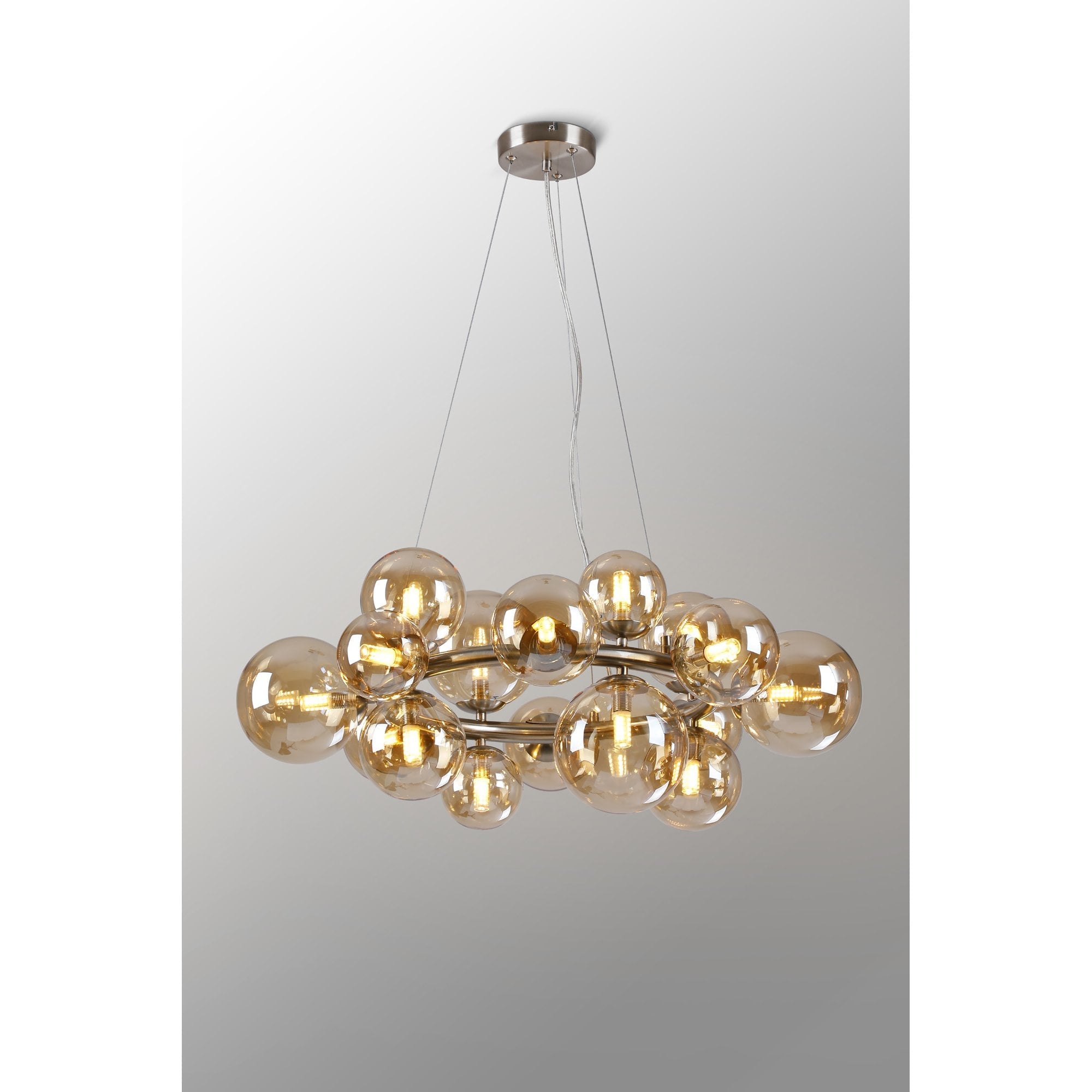 NL9059/AM9 Prague 16 Light Circular Pendant Satin Nickel Amber Plated