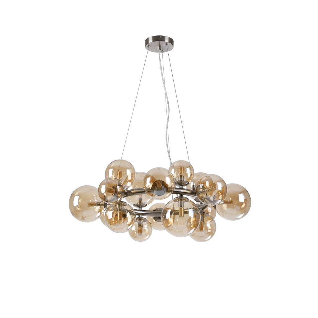 NL9059/AM9 Prague 16 Light Circular Pendant Satin Nickel Amber Plated