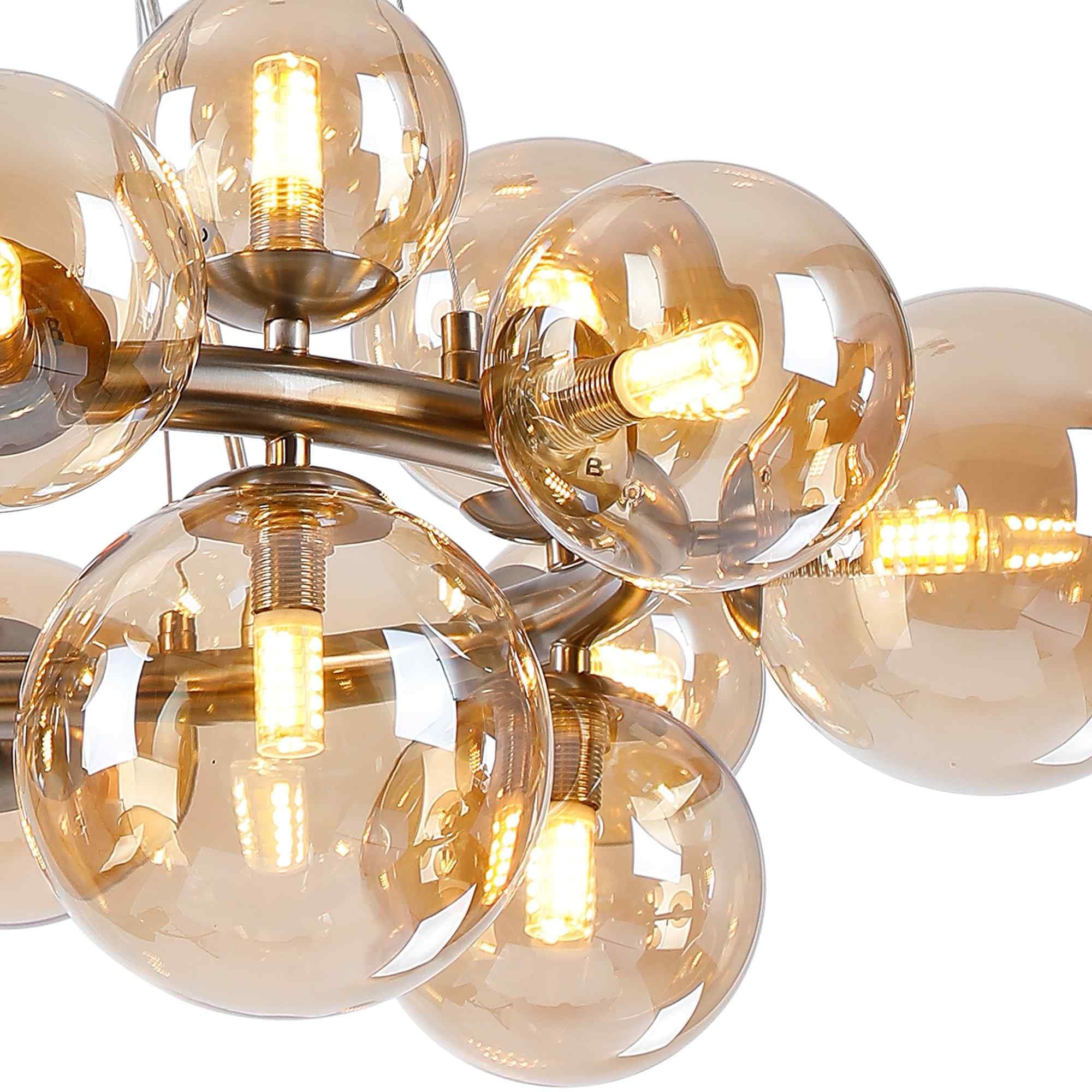 NL9059/AM9 Prague 16 Light Circular Pendant Satin Nickel Amber Plated