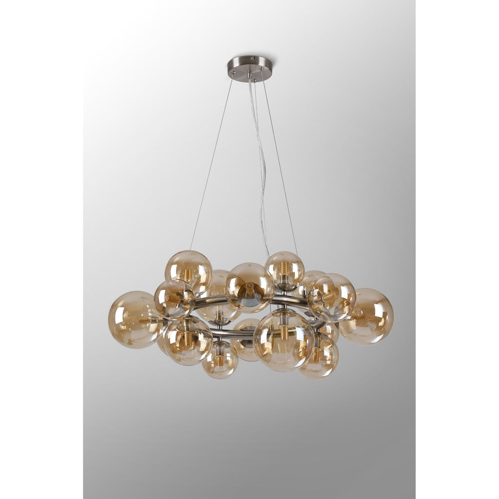 NL9059/AM9 Prague 16 Light Circular Pendant Satin Nickel Amber Plated
