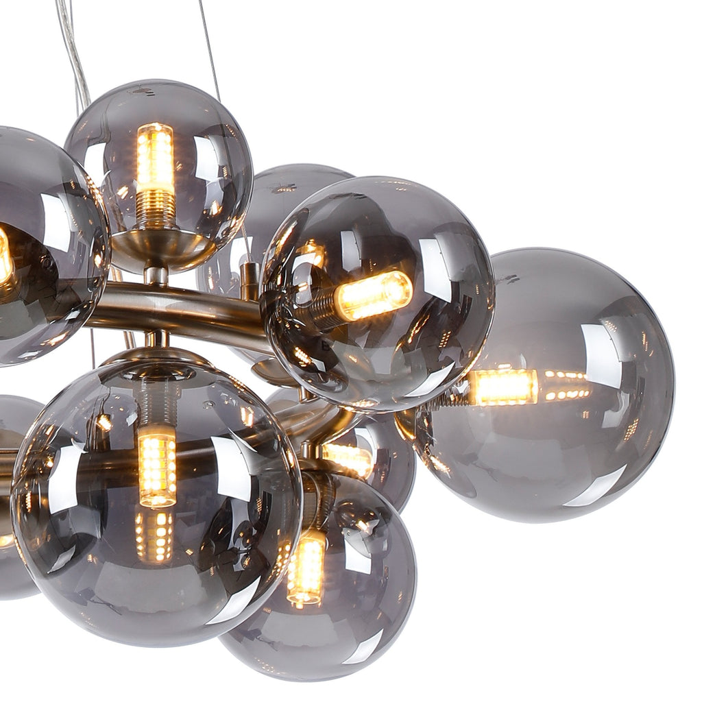 NL9059/SM9 Prague 16 Light Circular Pendant Satin Nickel Smoke Plated