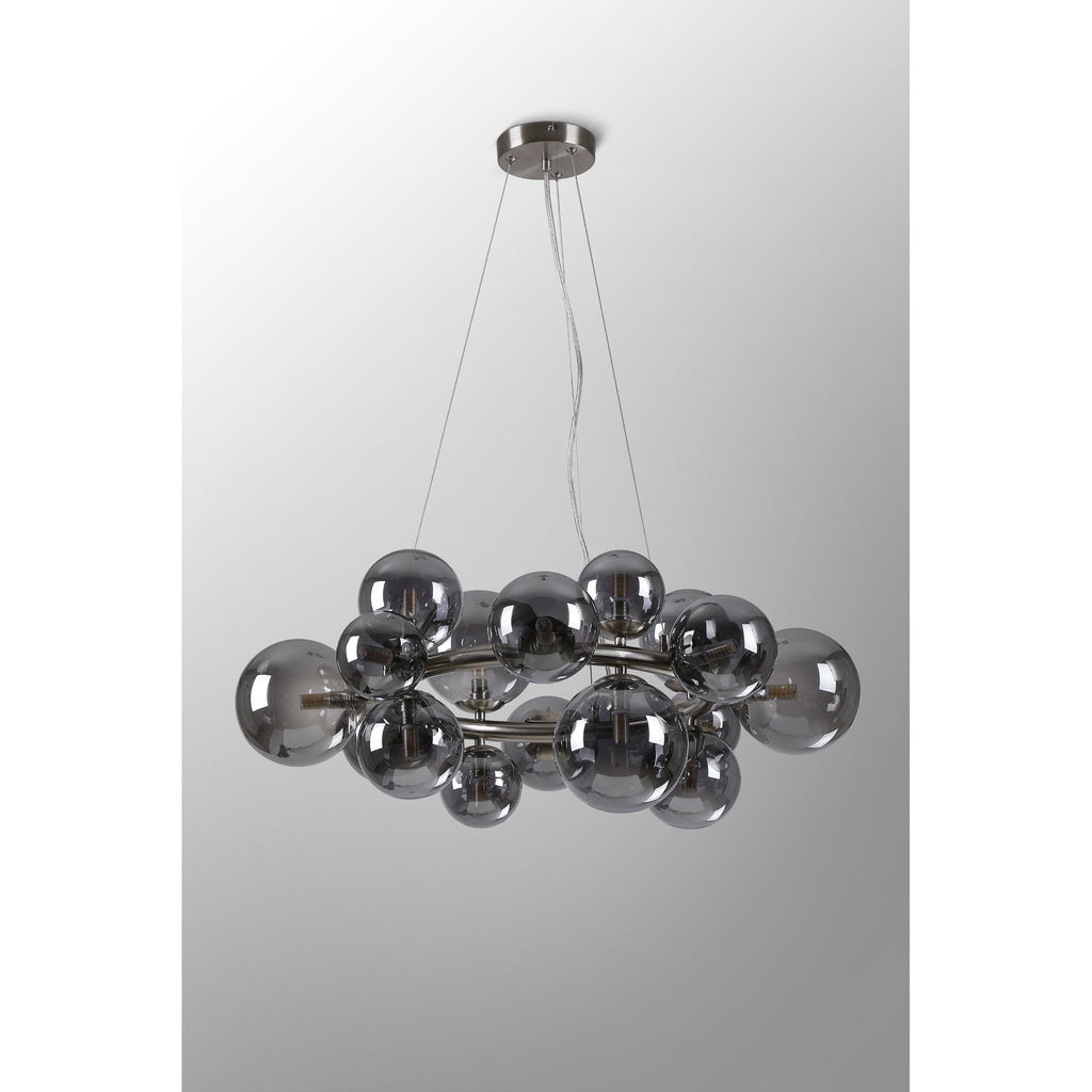 NL9059/SM9 Prague 16 Light Circular Pendant Satin Nickel Smoke Plated