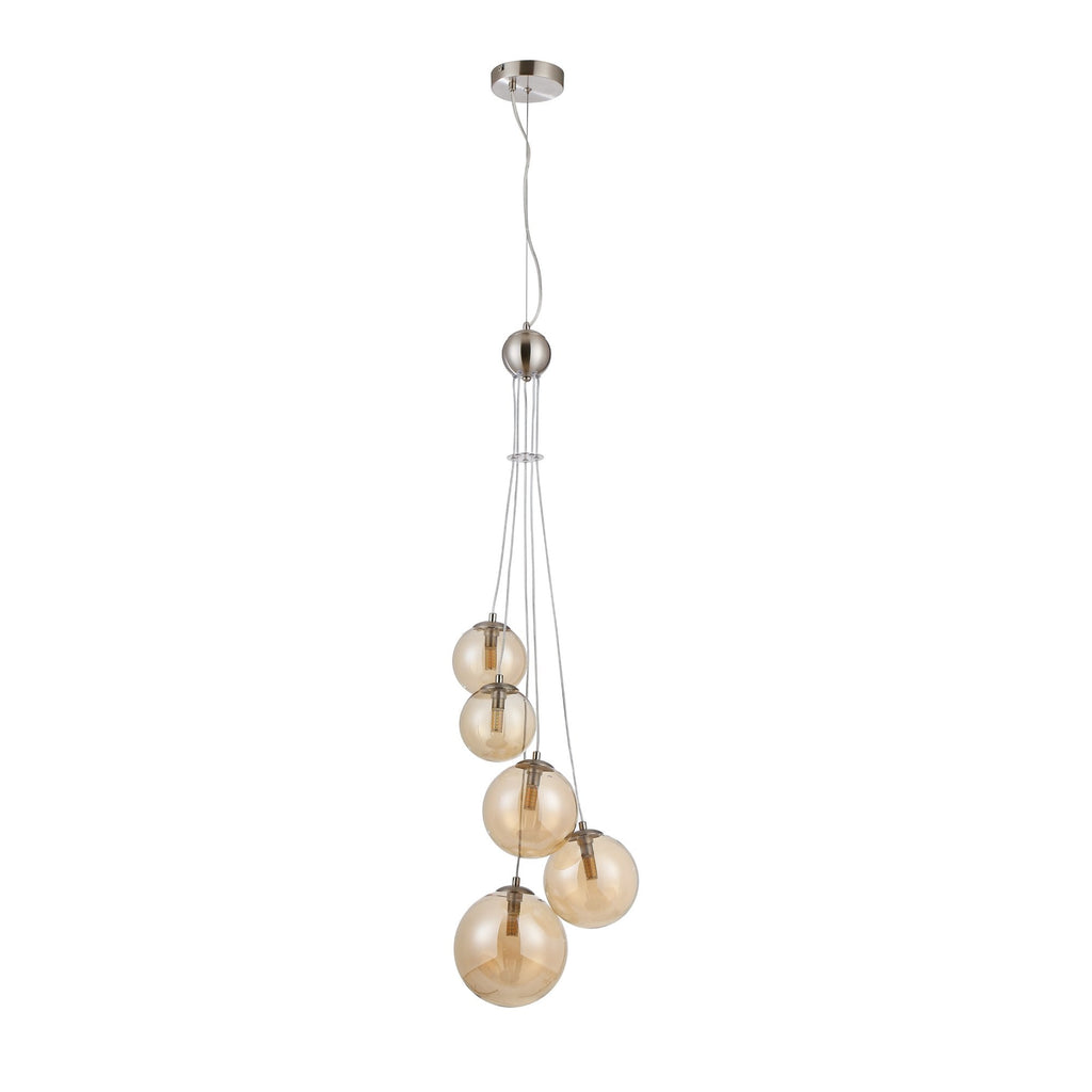 NL9060/AM9 Prague 5 Light Pendant Satin Nickel Amber Plated