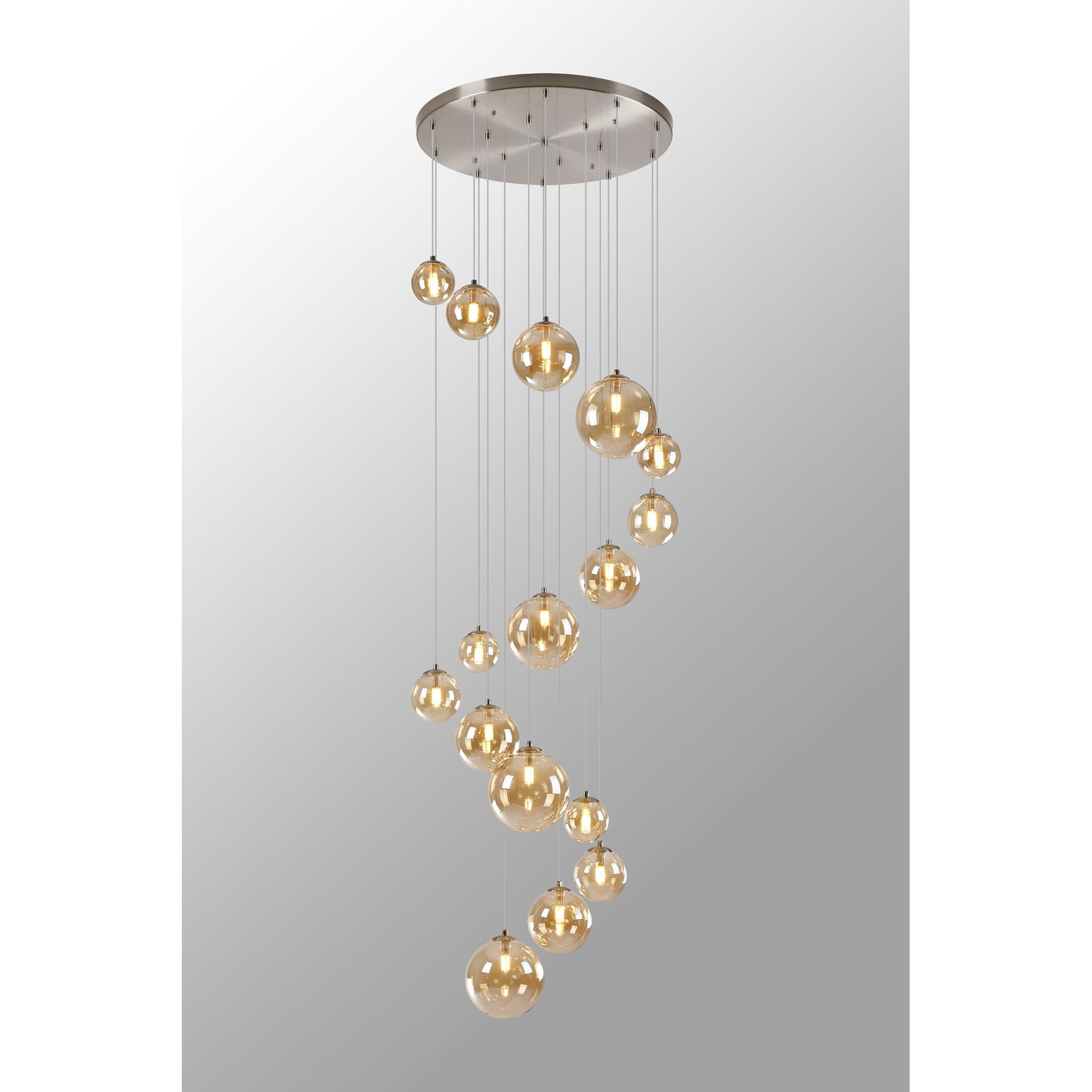 NL9061/AM9 Prague 16 Light Pendant Satin Nickel Amber Plated