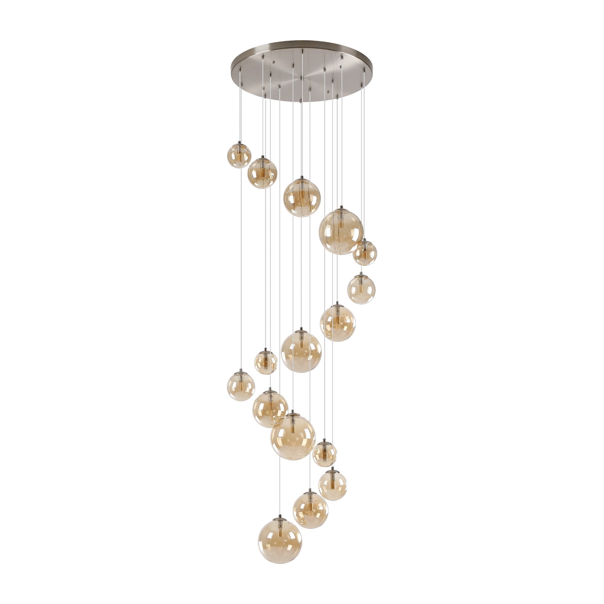 NL9061/AM9 Prague 16 Light Pendant Satin Nickel Amber Plated