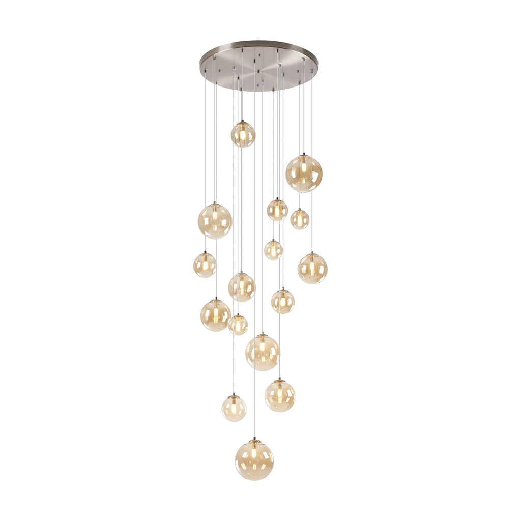 NL9061/AM9 Prague 16 Light Pendant Satin Nickel Amber Plated