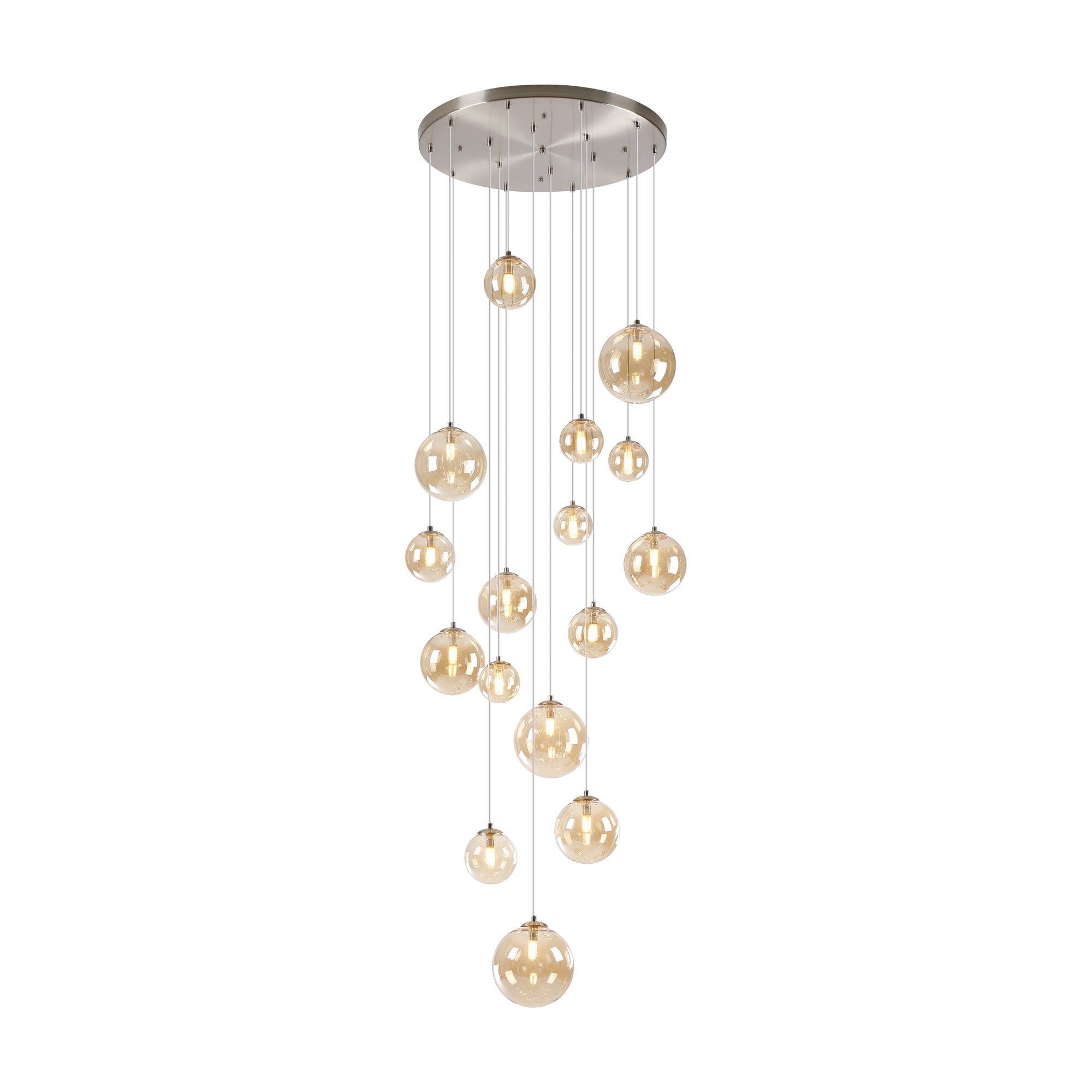 NL9061/AM9 Prague 16 Light Pendant Satin Nickel Amber Plated