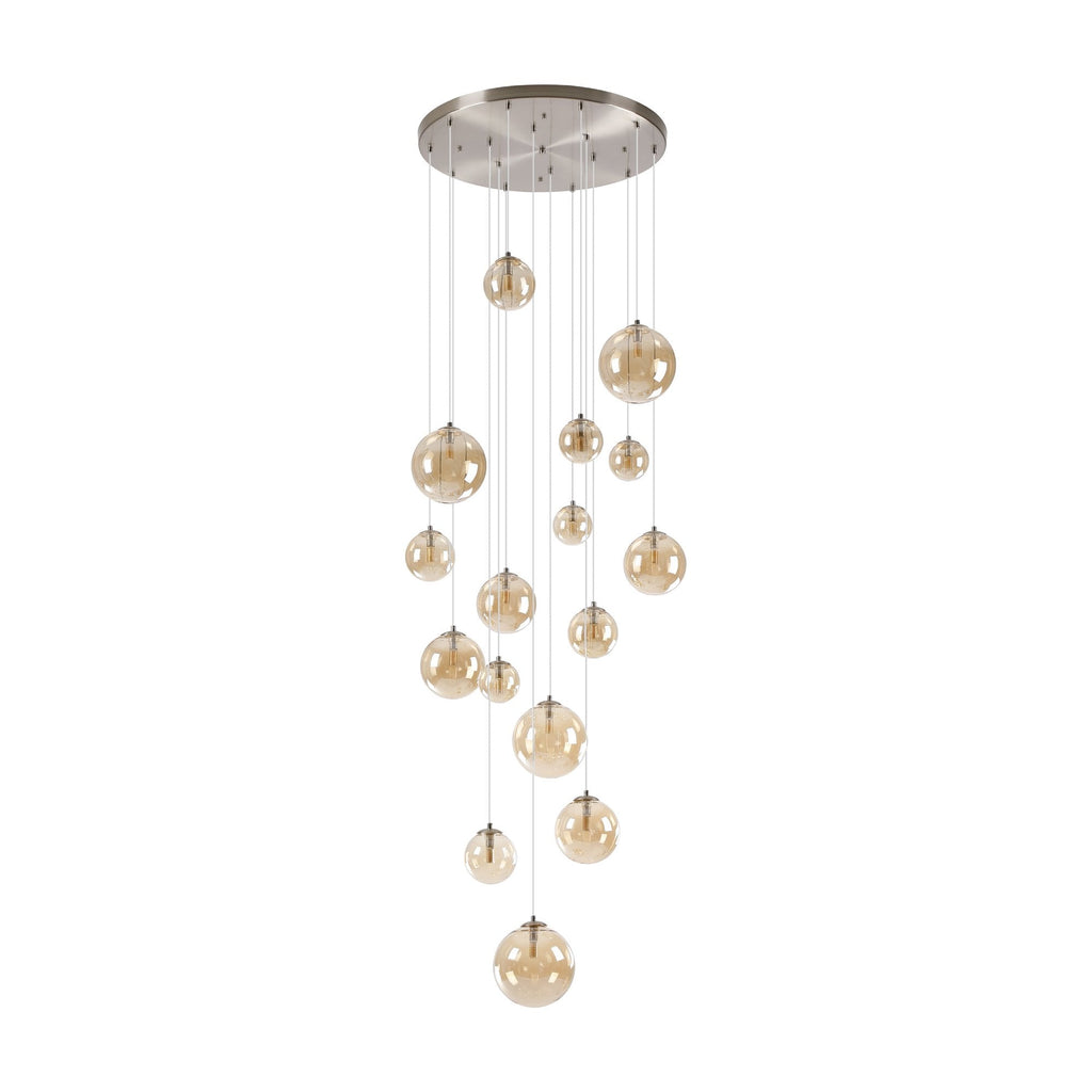 NL9061/AM9 Prague 16 Light Pendant Satin Nickel Amber Plated