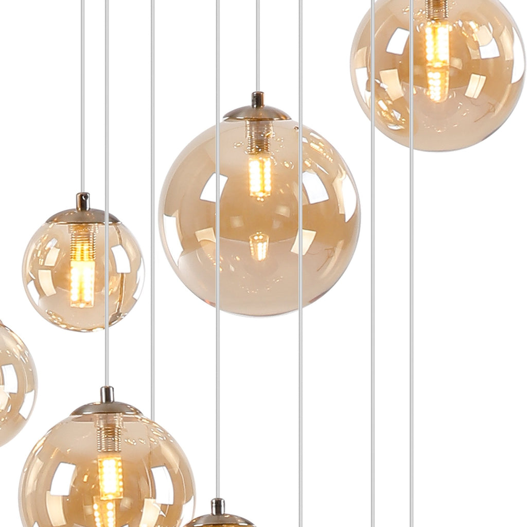 NL9061/AM9 Prague 16 Light Pendant Satin Nickel Amber Plated