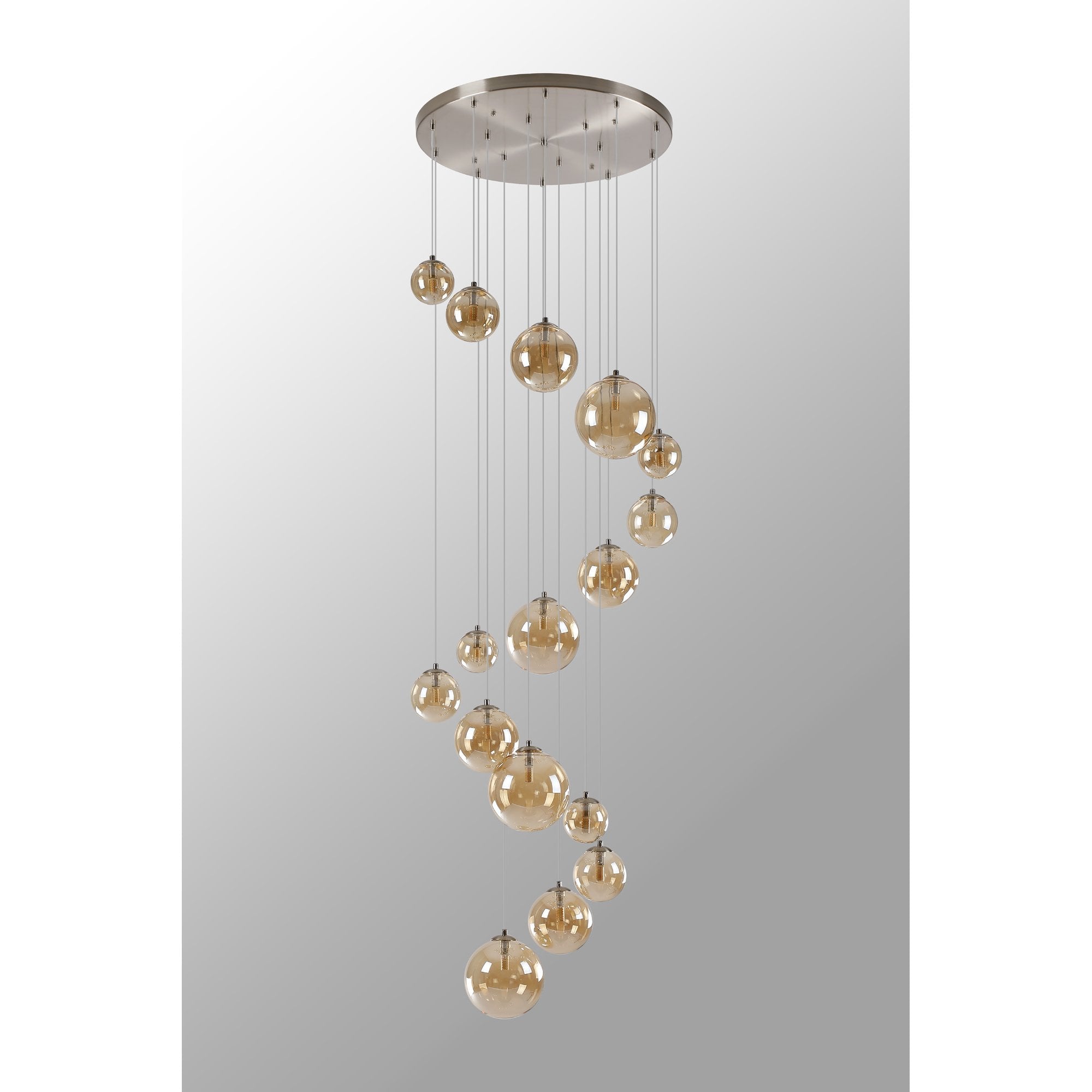 NL9061/AM9 Prague 16 Light Pendant Satin Nickel Amber Plated