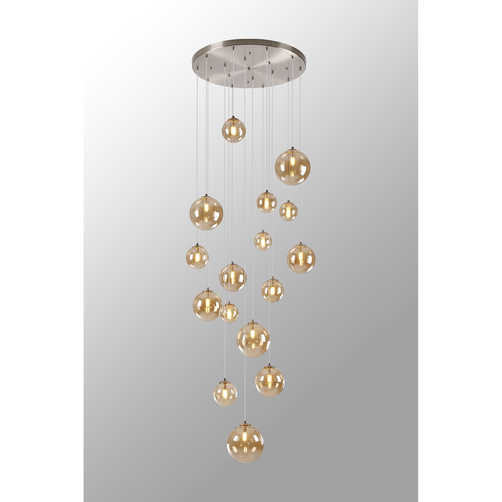 NL9061/AM9 Prague 16 Light Pendant Satin Nickel Amber Plated