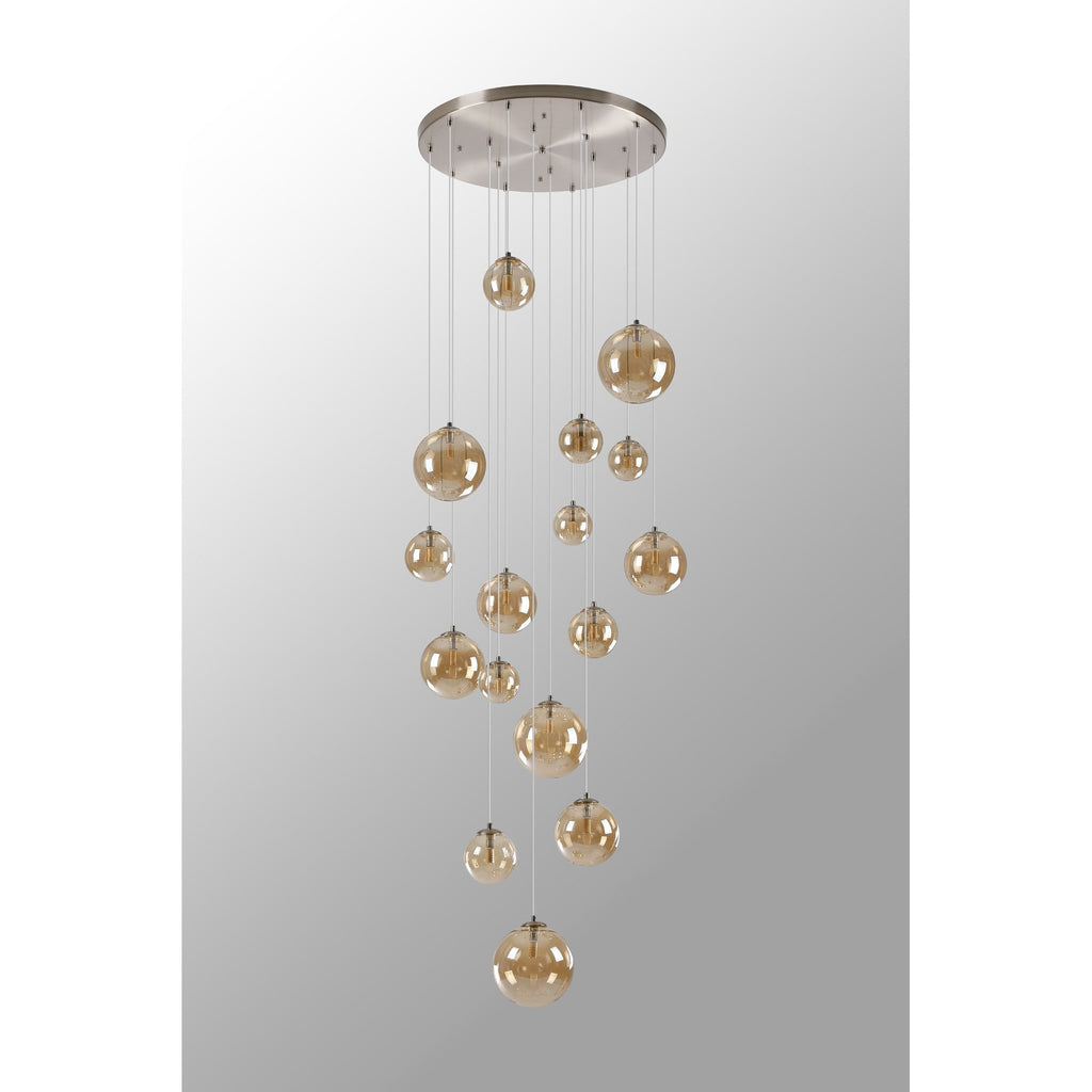 NL9061/AM9 Prague 16 Light Pendant Satin Nickel Amber Plated