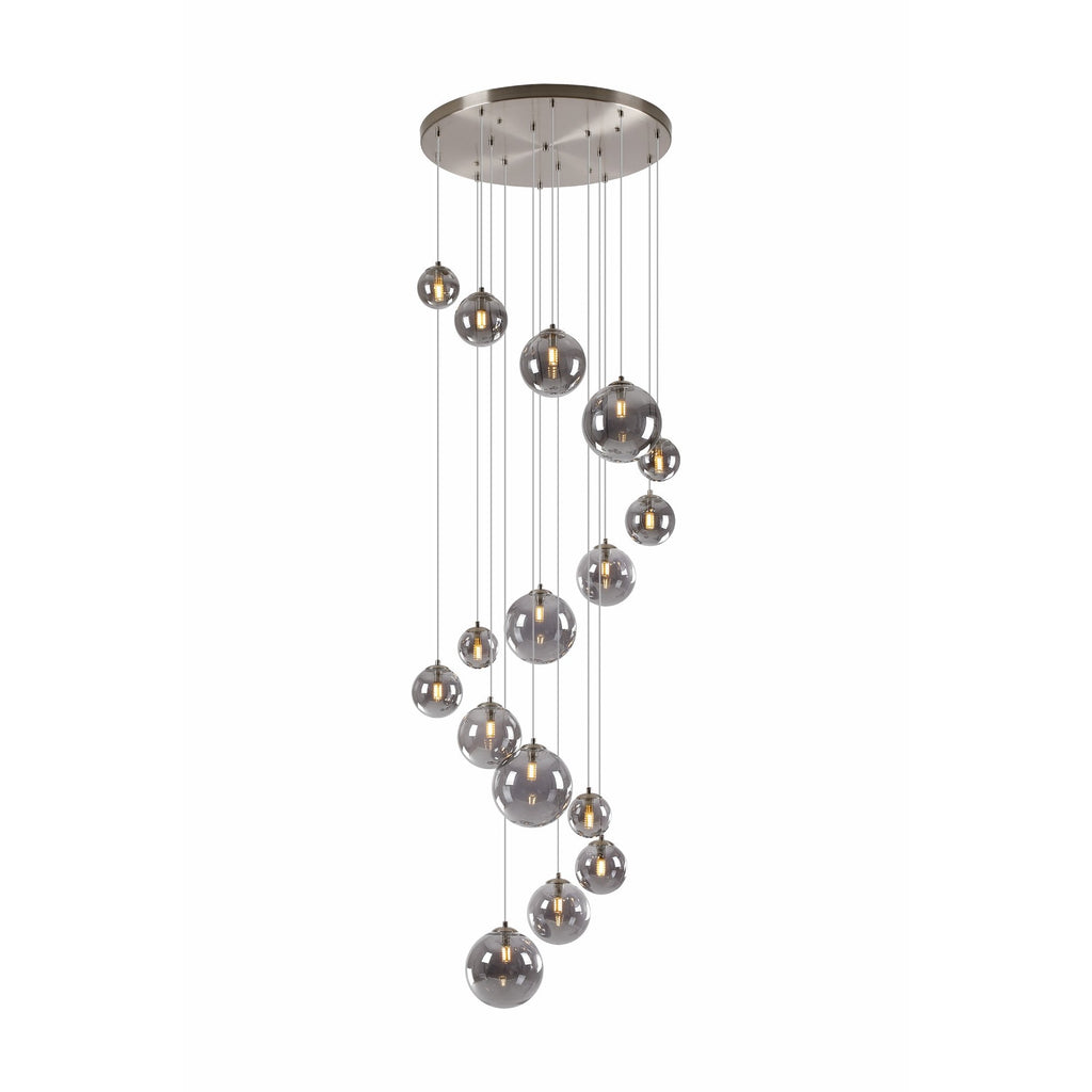 NL9061/SM9 Prague 16 Light Pendant Satin Nickel Smoke Plated