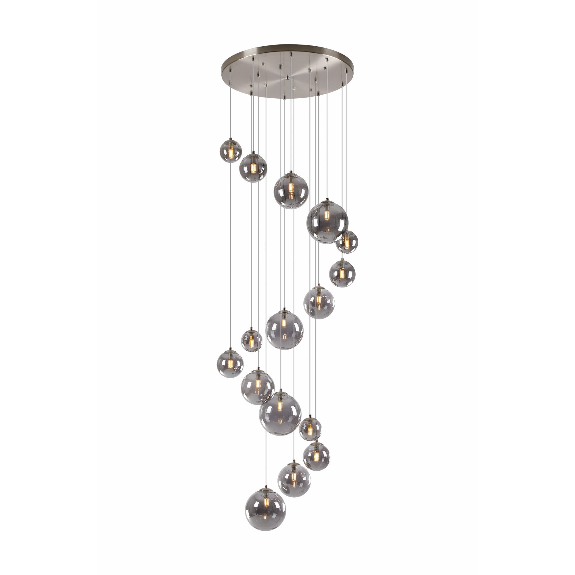 NL9061/SM9 Prague 16 Light Pendant Satin Nickel Smoke Plated