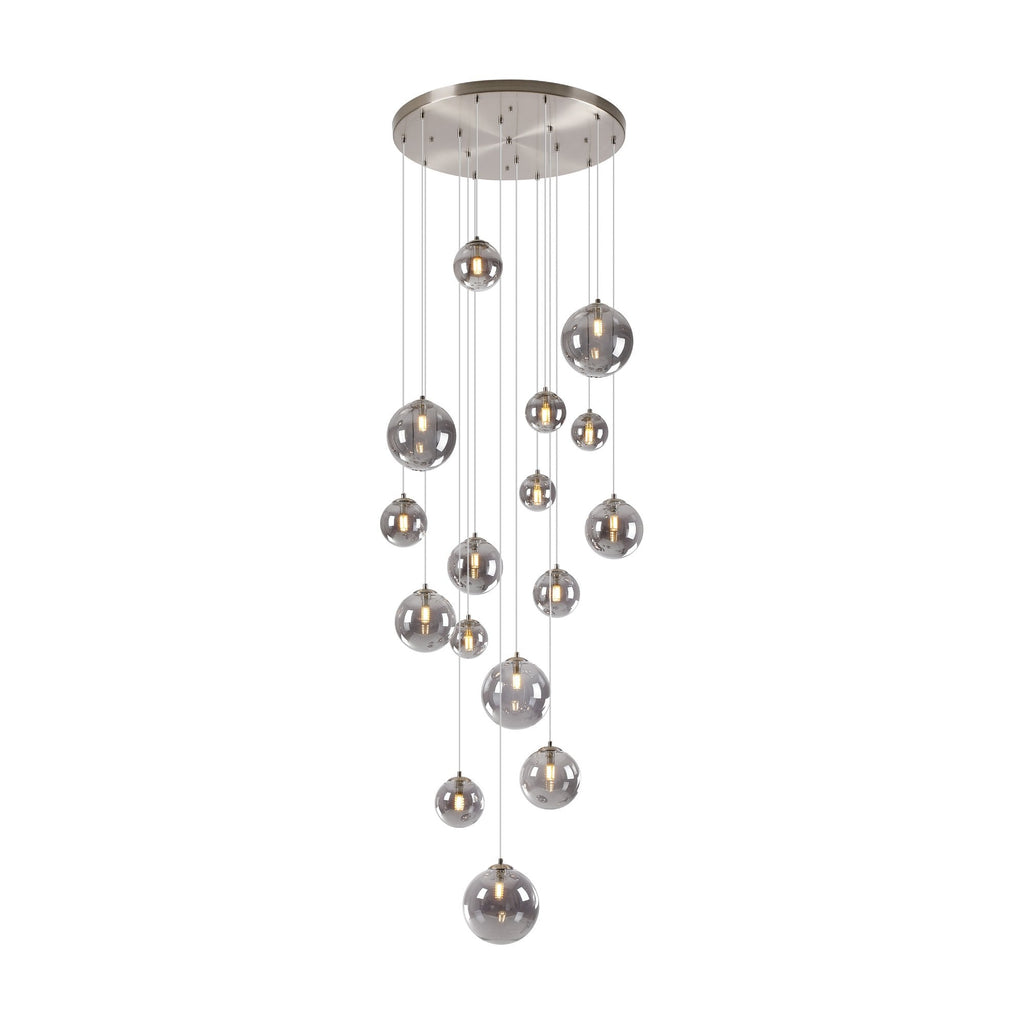 NL9061/SM9 Prague 16 Light Pendant Satin Nickel Smoke Plated