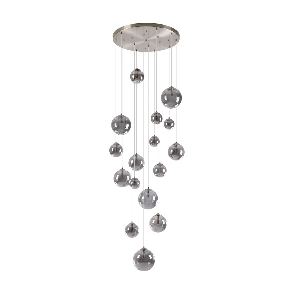 NL9061/SM9 Prague 16 Light Pendant Satin Nickel Smoke Plated