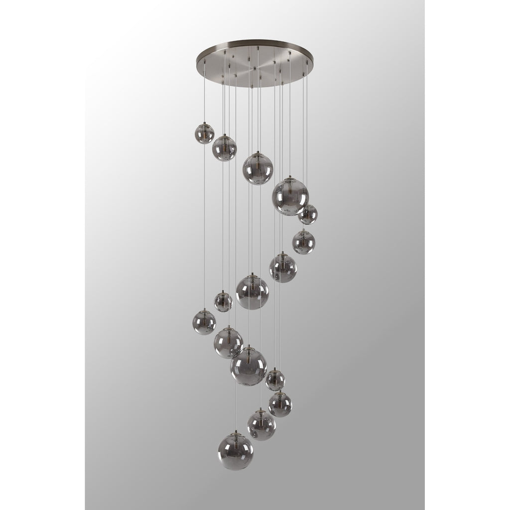 NL9061/SM9 Prague 16 Light Pendant Satin Nickel Smoke Plated