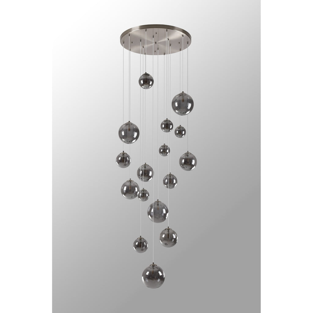 NL9061/SM9 Prague 16 Light Pendant Satin Nickel Smoke Plated