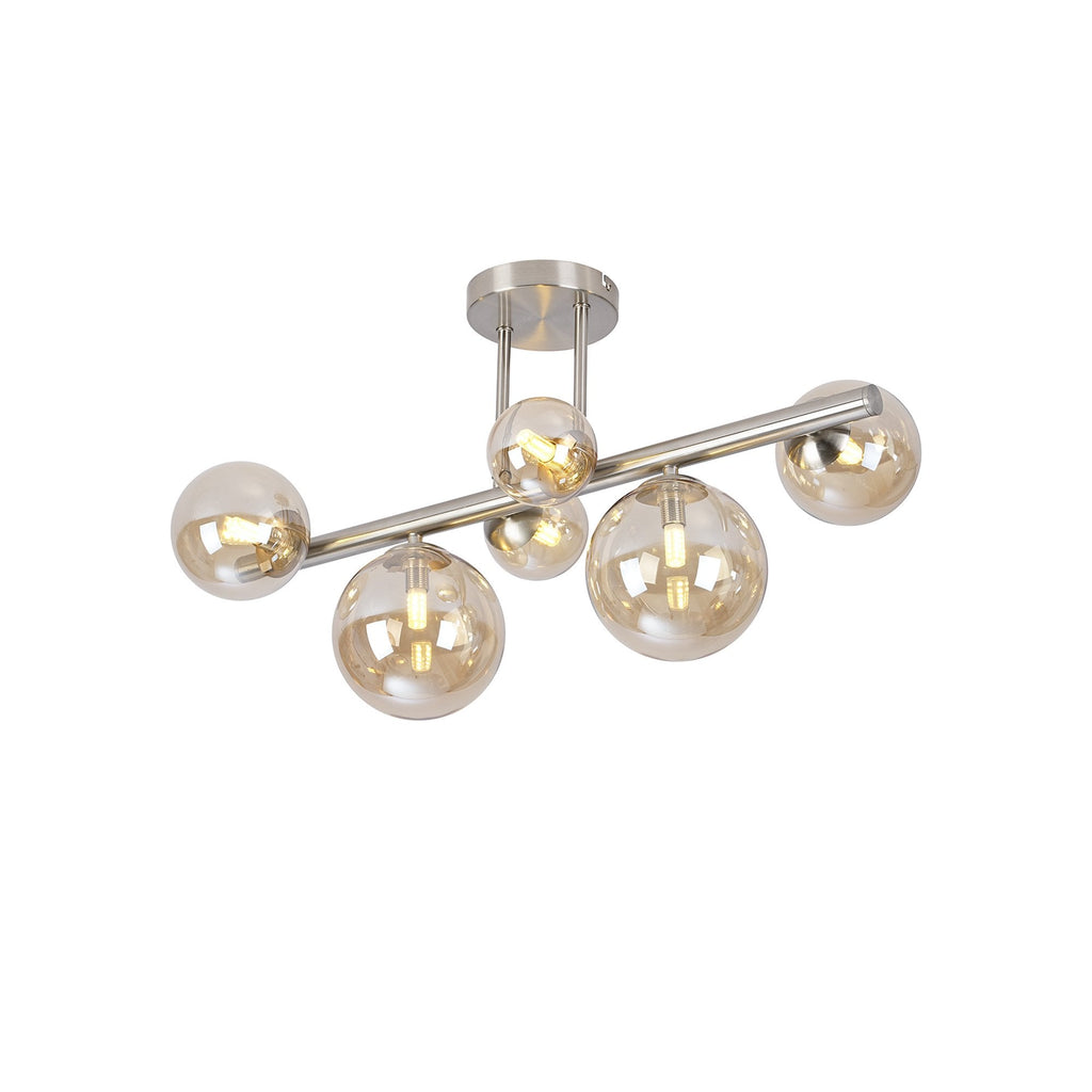 NL9062/AM9 Prague 6 Light Ceiling Light Satin Nickel Amber Plated