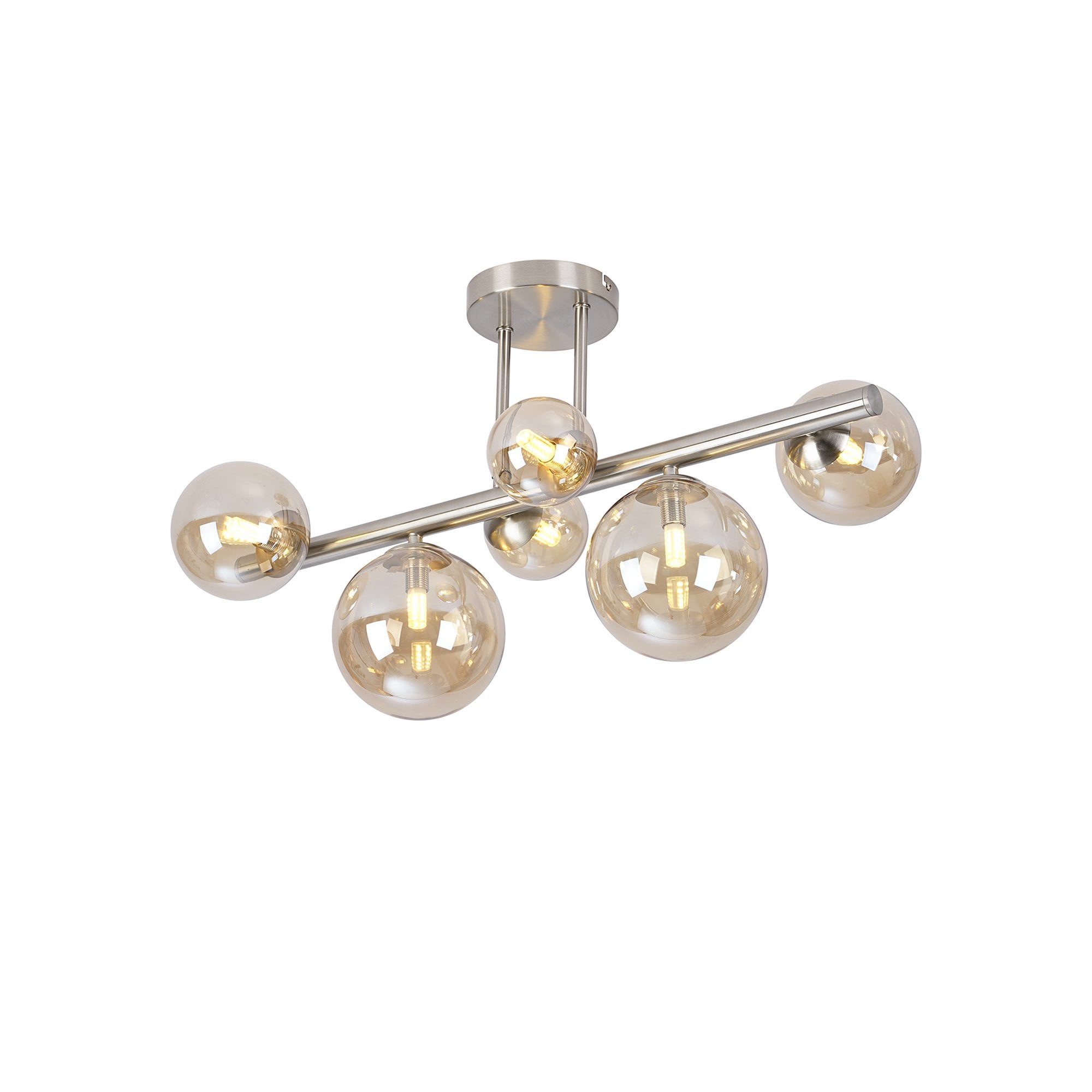 NL9062/AM9 Prague 6 Light Ceiling Light Satin Nickel Amber Plated