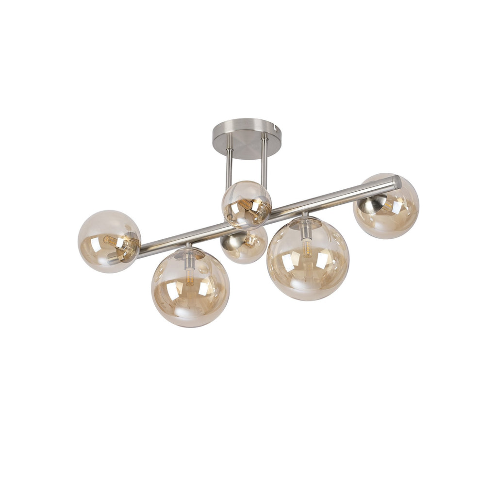 NL9062/AM9 Prague 6 Light Ceiling Light Satin Nickel Amber Plated