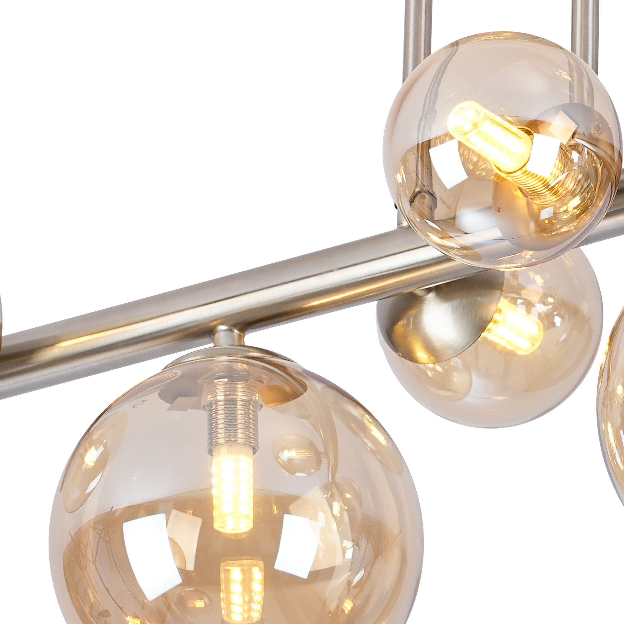 NL9062/AM9 Prague 6 Light Ceiling Light Satin Nickel Amber Plated