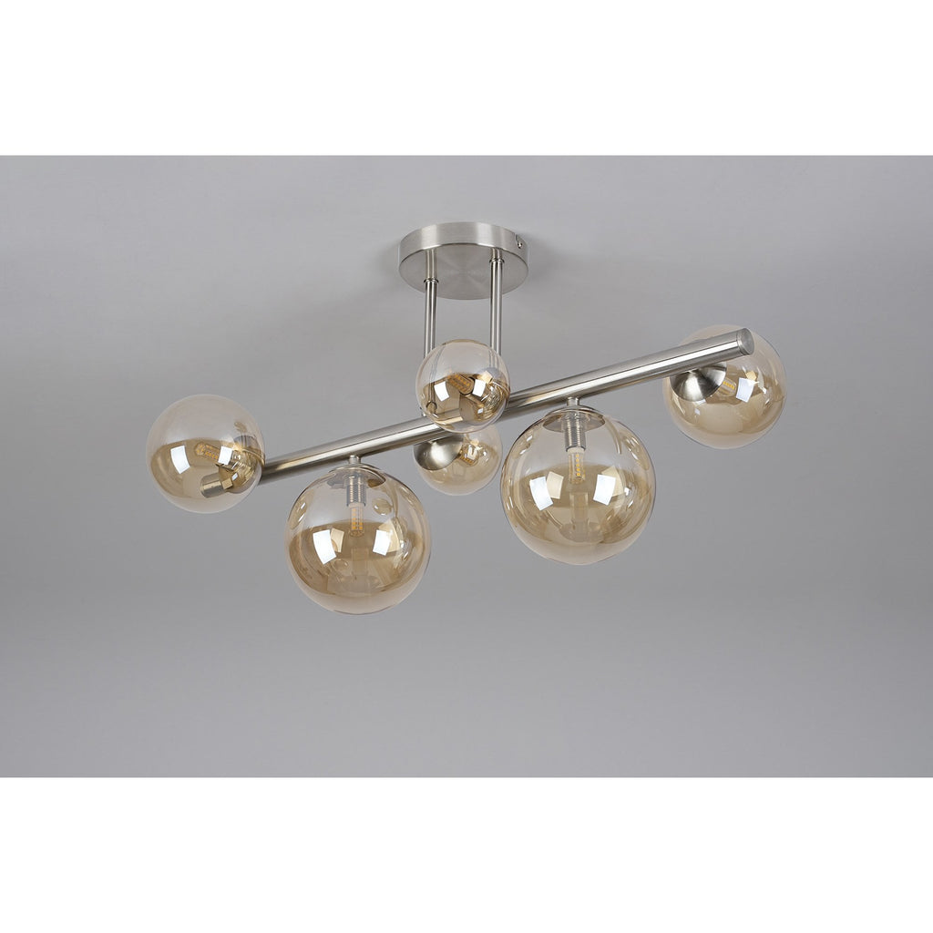 NL9062/AM9 Prague 6 Light Ceiling Light Satin Nickel Amber Plated