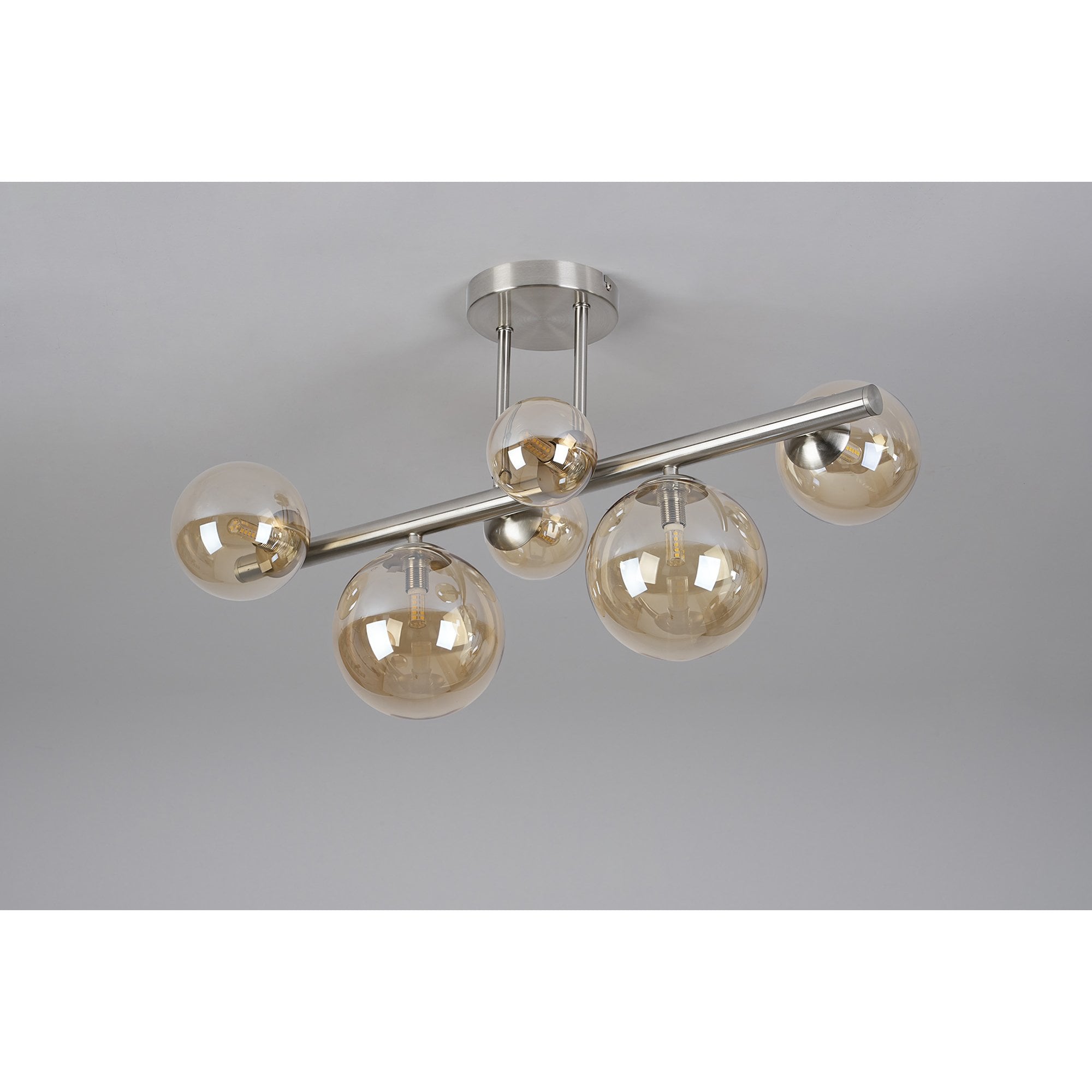 NL9062/AM9 Prague 6 Light Ceiling Light Satin Nickel Amber Plated