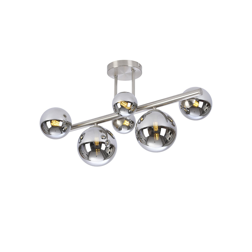 NL9062/CH9 Prague 6 Light Ceiling Light Satin Nickel Chrome Plated