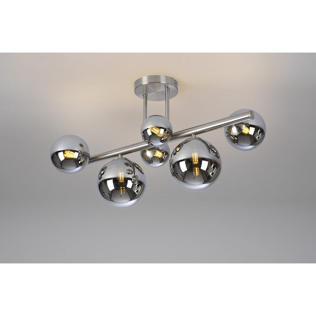 NL9062/CH9 Prague 6 Light Ceiling Light Satin Nickel Chrome Plated