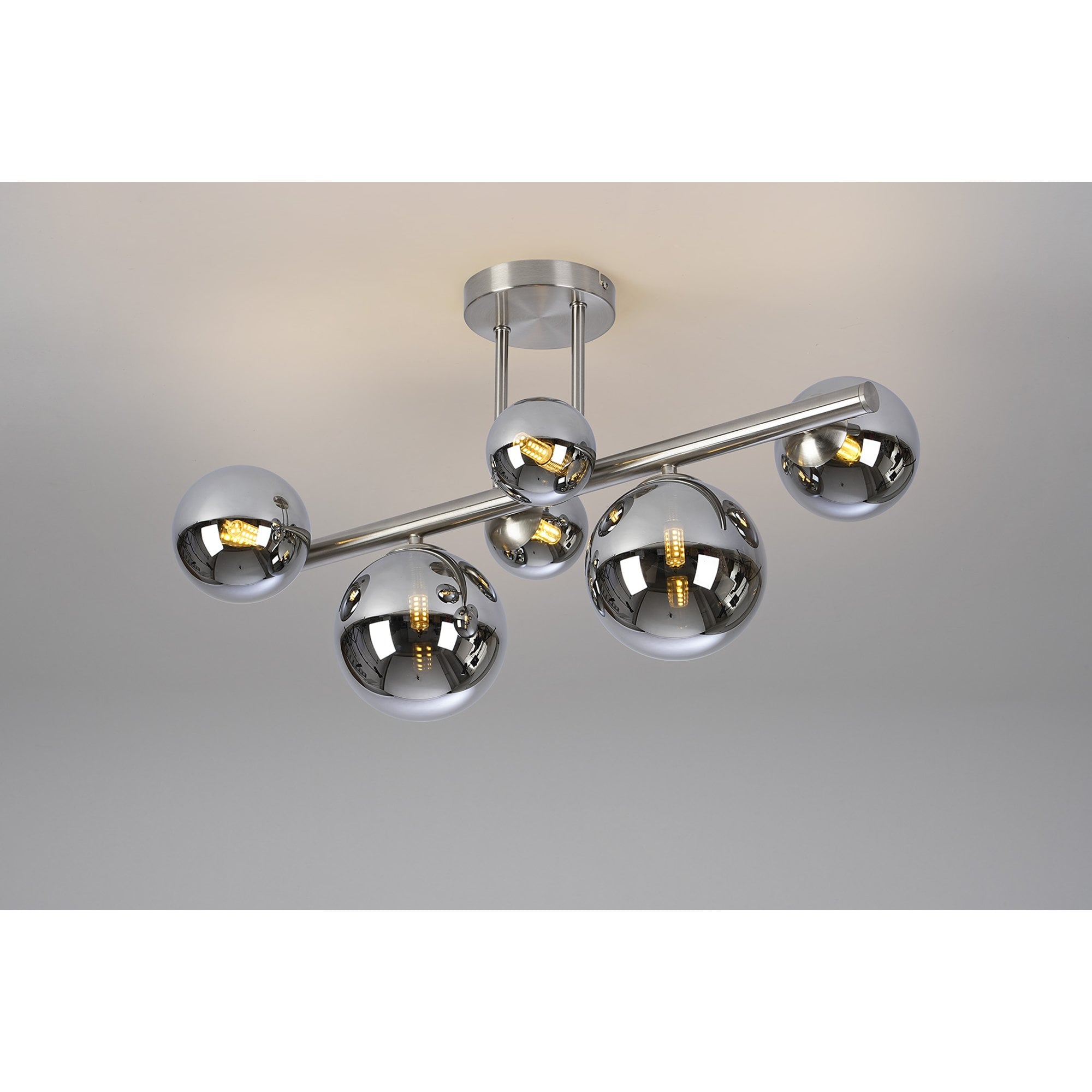NL9062/CH9 Prague 6 Light Ceiling Light Satin Nickel Chrome Plated