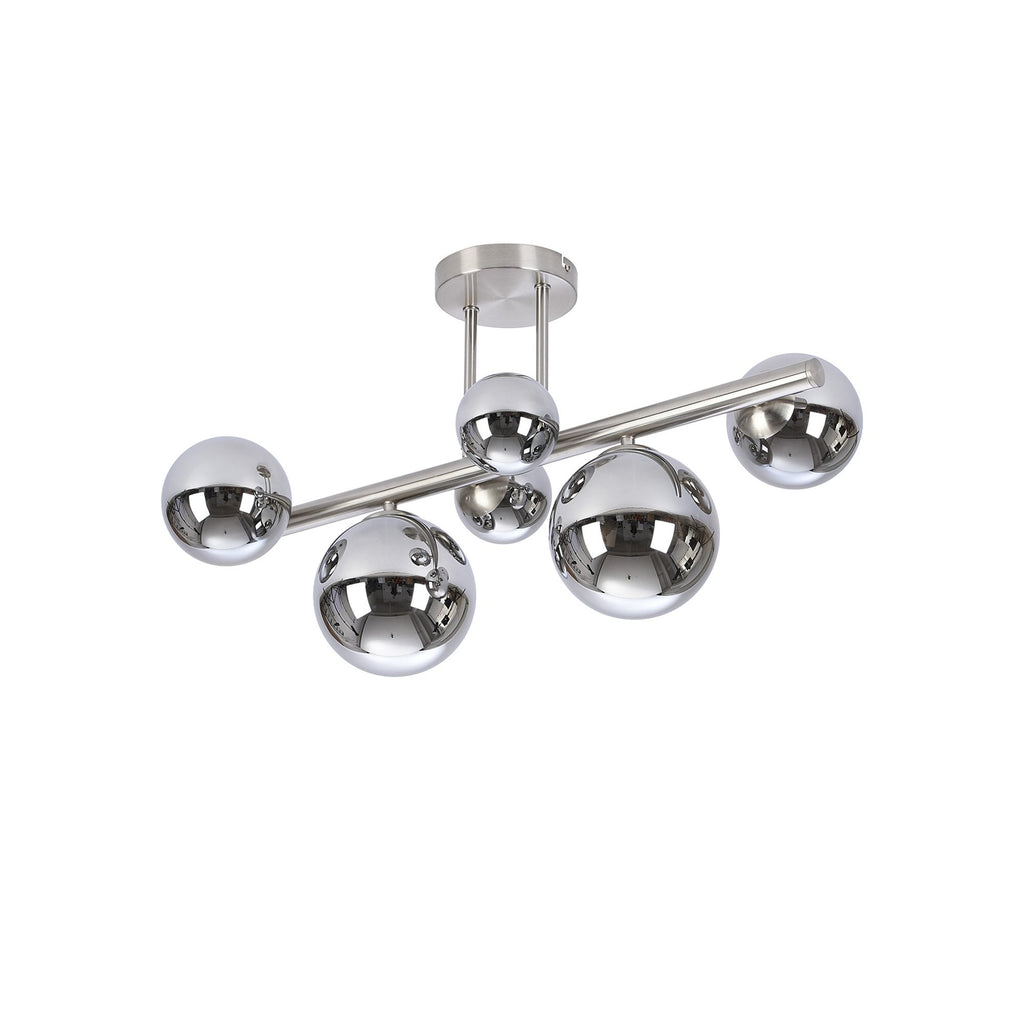 NL9062/CH9 Prague 6 Light Ceiling Light Satin Nickel Chrome Plated