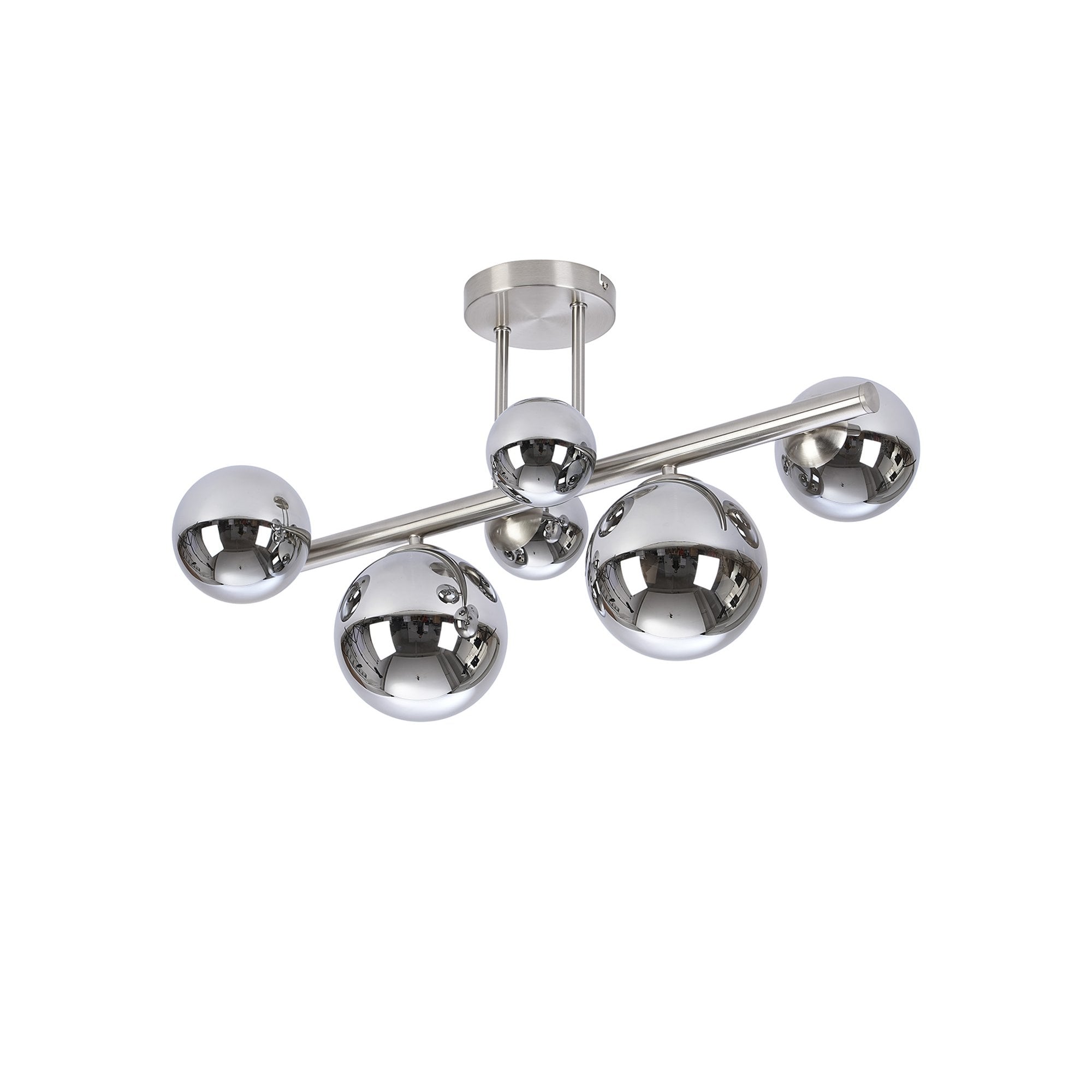 NL9062/CH9 Prague 6 Light Ceiling Light Satin Nickel Chrome Plated