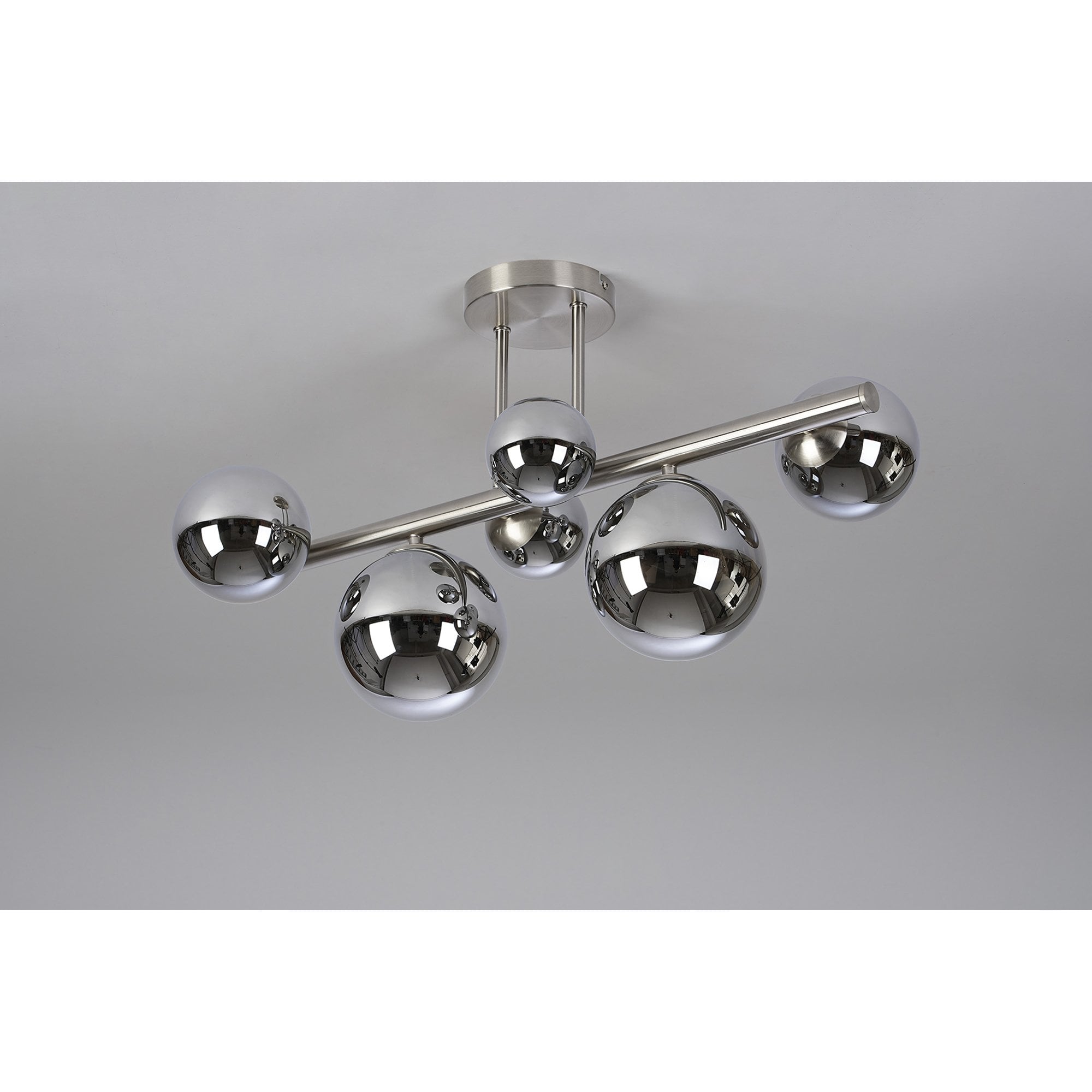 NL9062/CH9 Prague 6 Light Ceiling Light Satin Nickel Chrome Plated