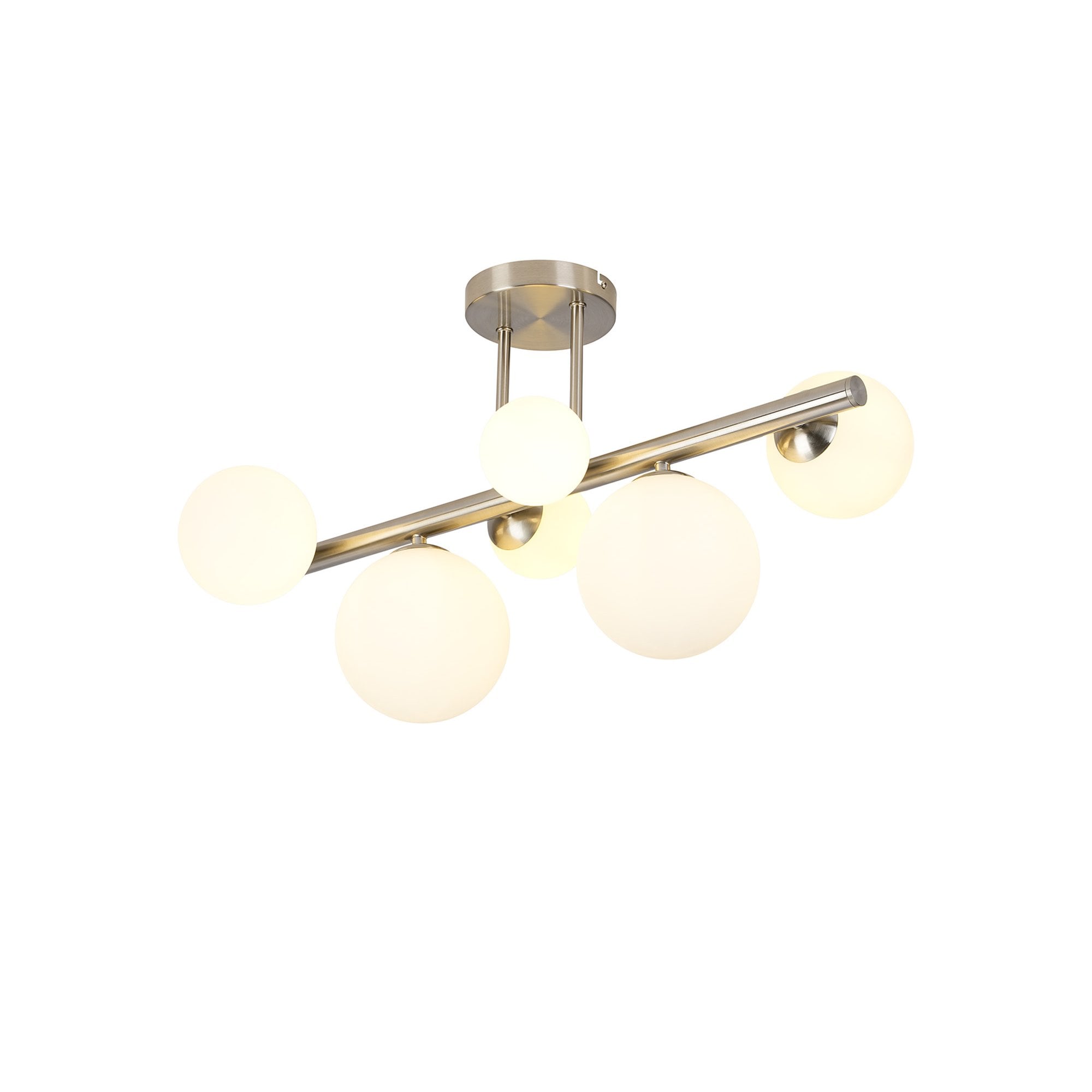 NL9062/OP9 Prague 6 Light Ceiling Light Satin Nickel Opal