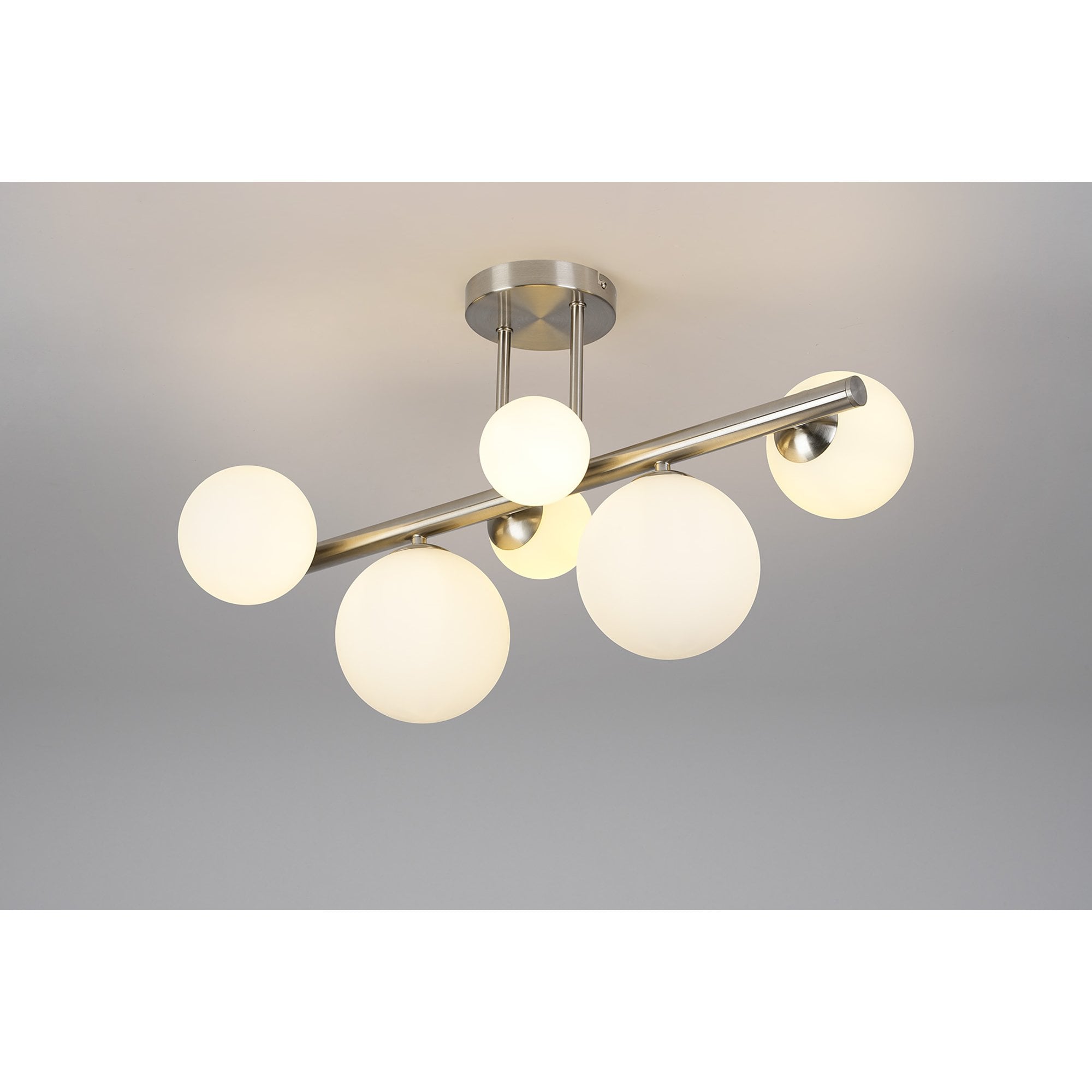 NL9062/OP9 Prague 6 Light Ceiling Light Satin Nickel Opal
