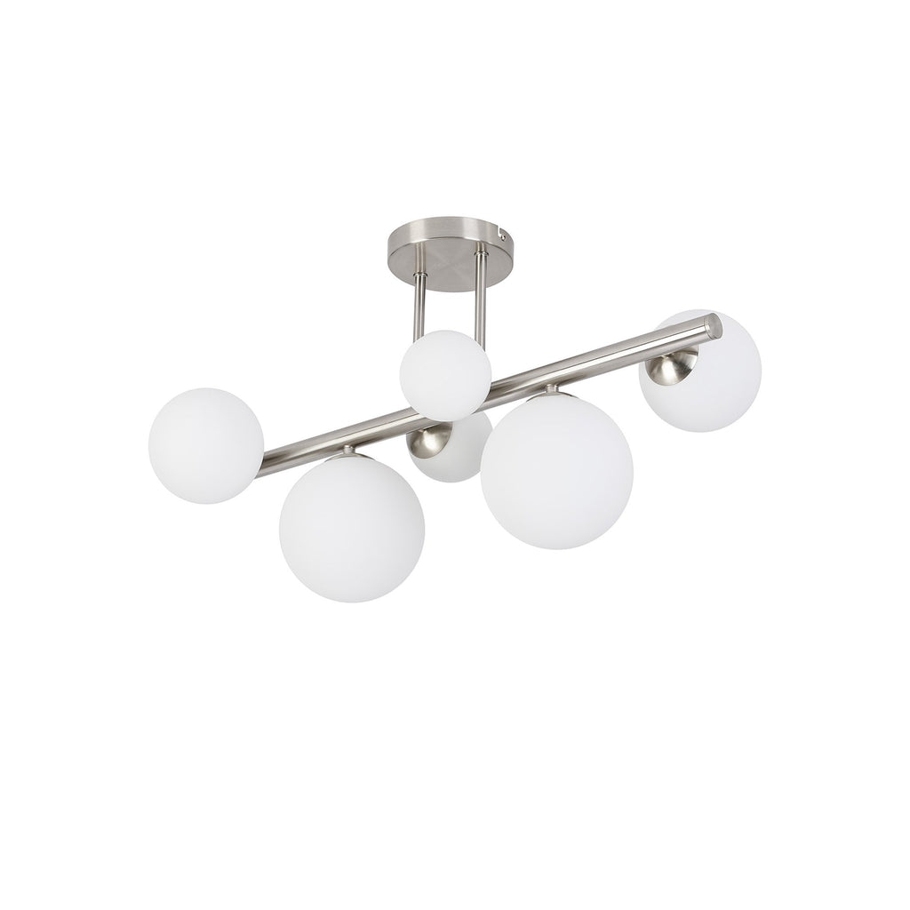 NL9062/OP9 Prague 6 Light Ceiling Light Satin Nickel Opal