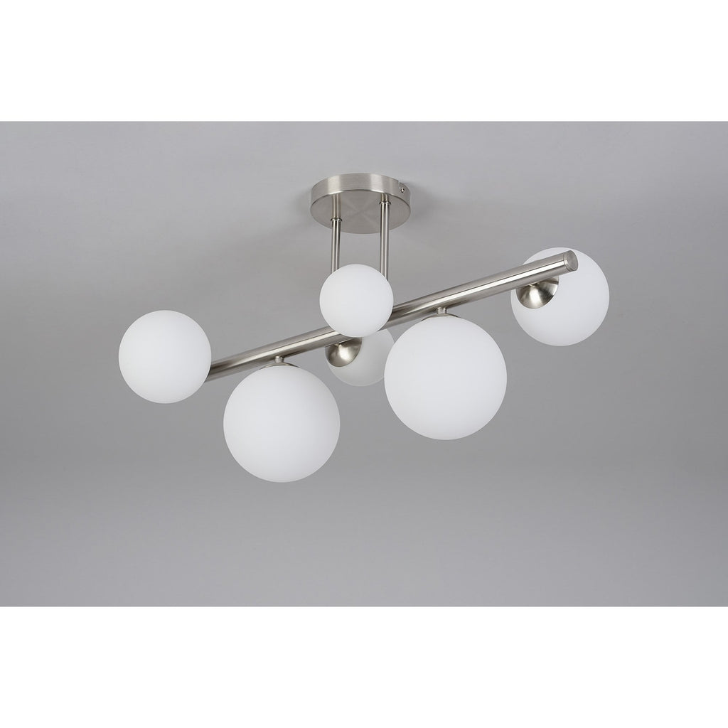 NL9062/OP9 Prague 6 Light Ceiling Light Satin Nickel Opal
