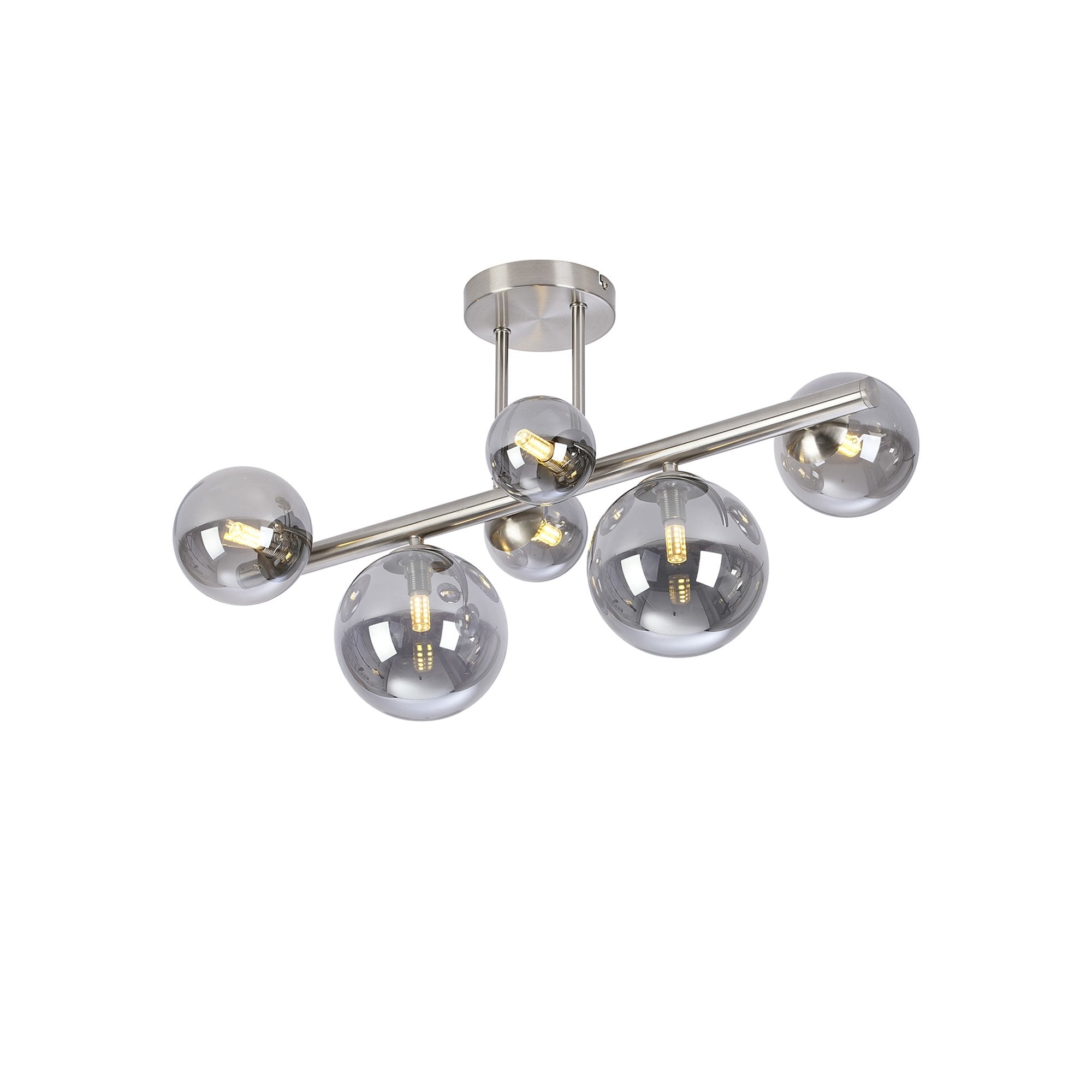 NL9062/SM9 Prague 6 Light Ceiling Light Satin Nickel Smoke Plated