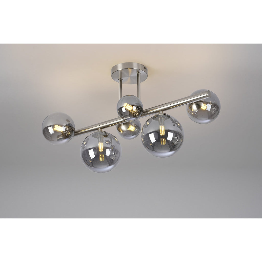 NL9062/SM9 Prague 6 Light Ceiling Light Satin Nickel Smoke Plated