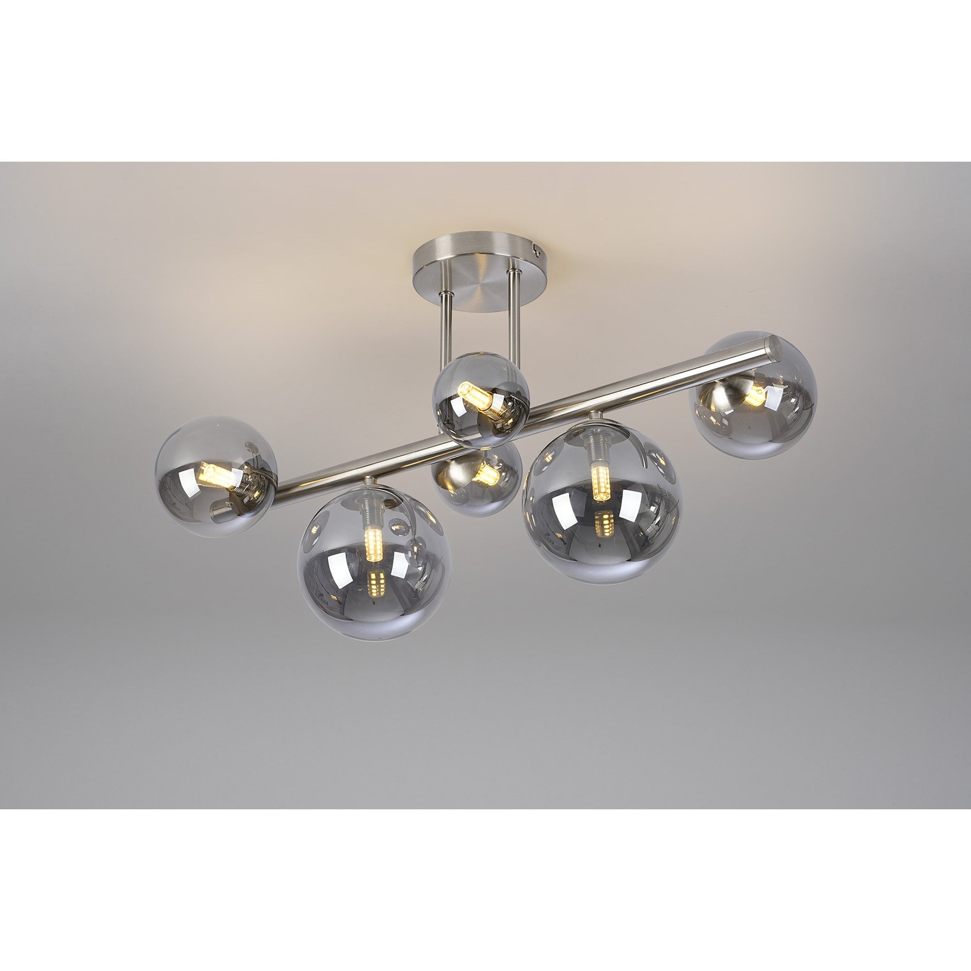NL9062/SM9 Prague 6 Light Ceiling Light Satin Nickel Smoke Plated