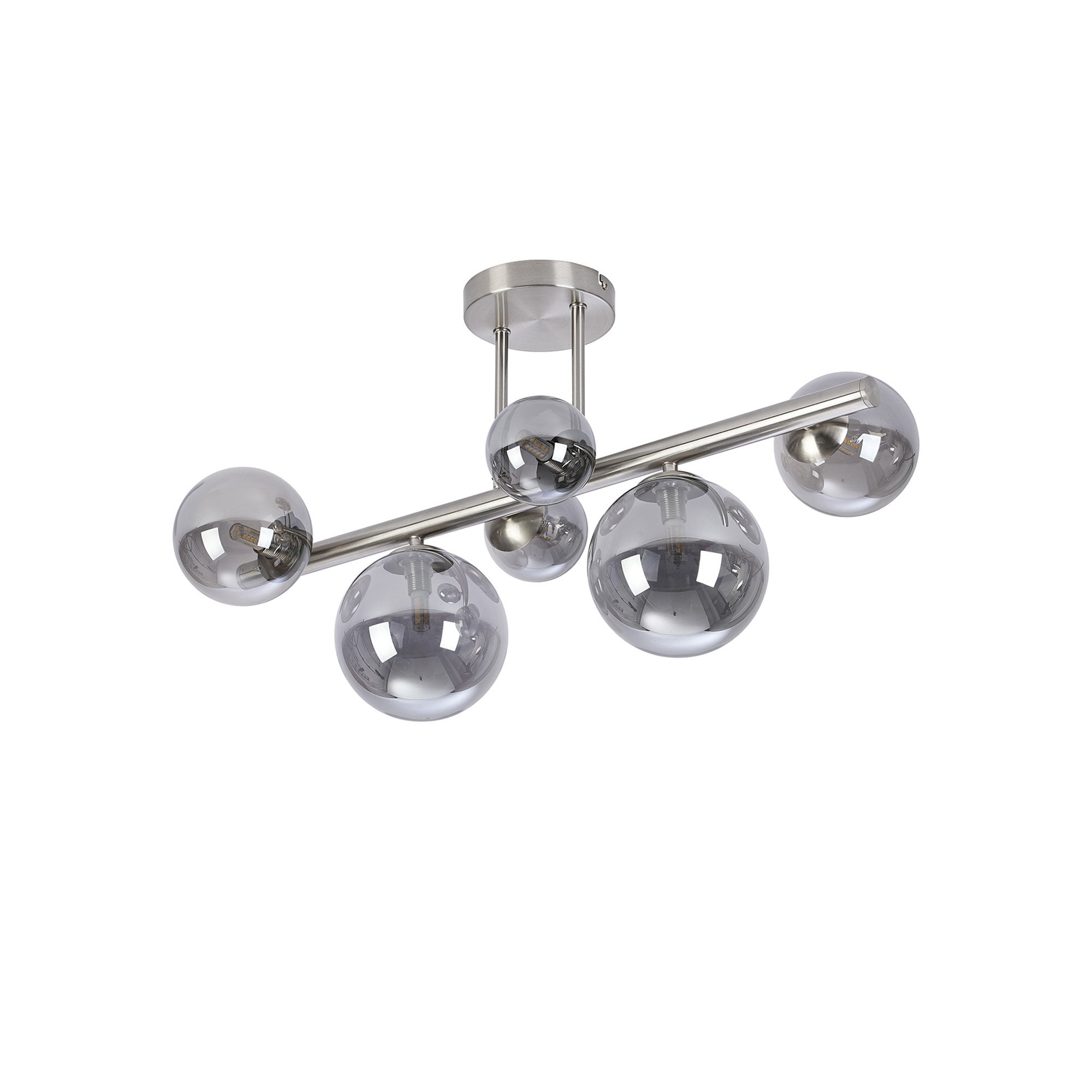 NL9062/SM9 Prague 6 Light Ceiling Light Satin Nickel Smoke Plated