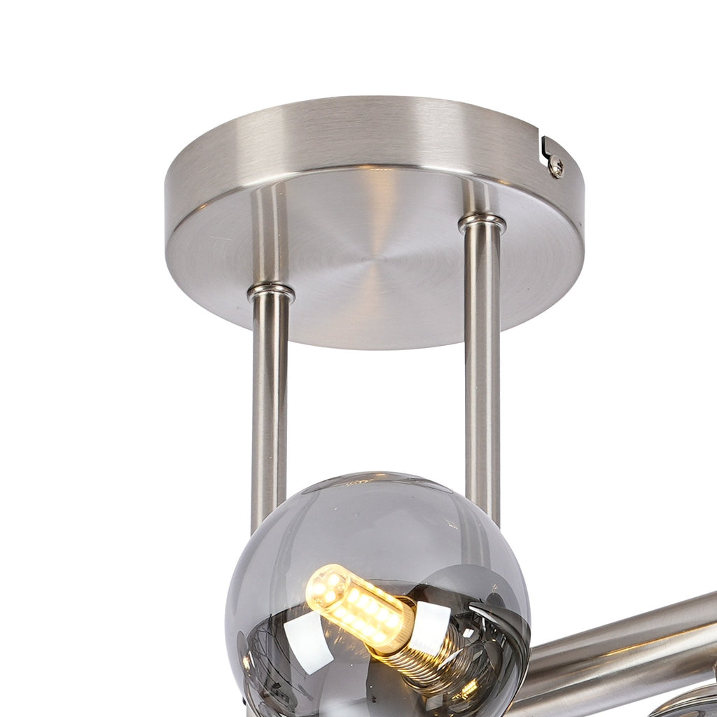NL9062/SM9 Prague 6 Light Ceiling Light Satin Nickel Smoke Plated