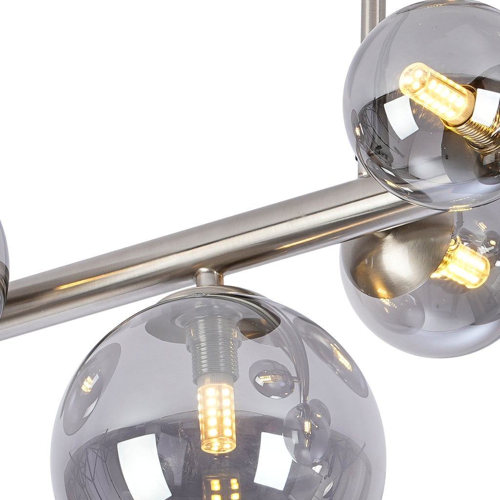 NL9062/SM9 Prague 6 Light Ceiling Light Satin Nickel Smoke Plated